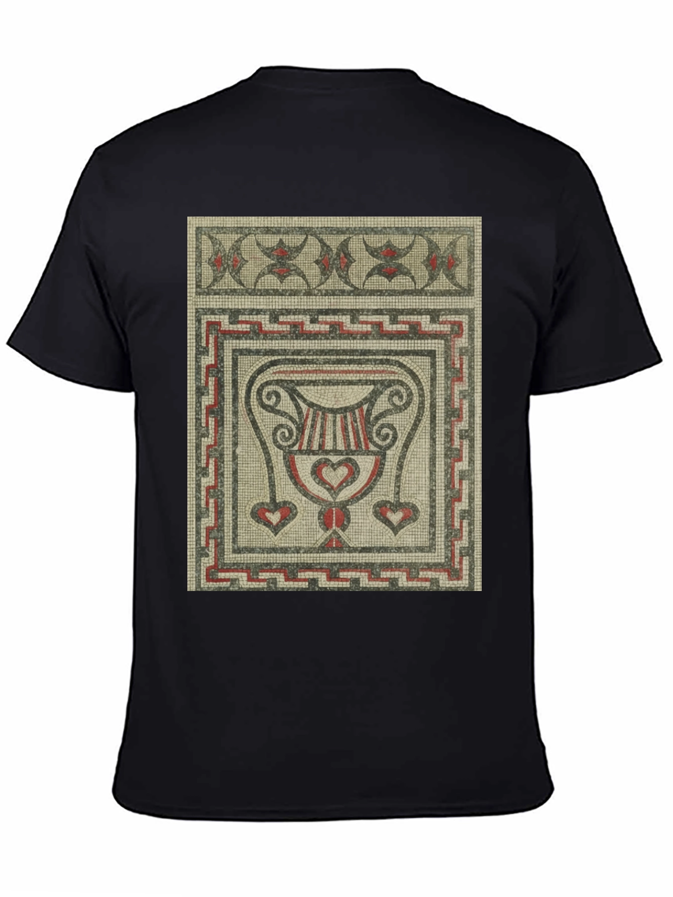 Black Mosaic Art Graphic T-Shirt - Ancient Roman Style Tee view 4