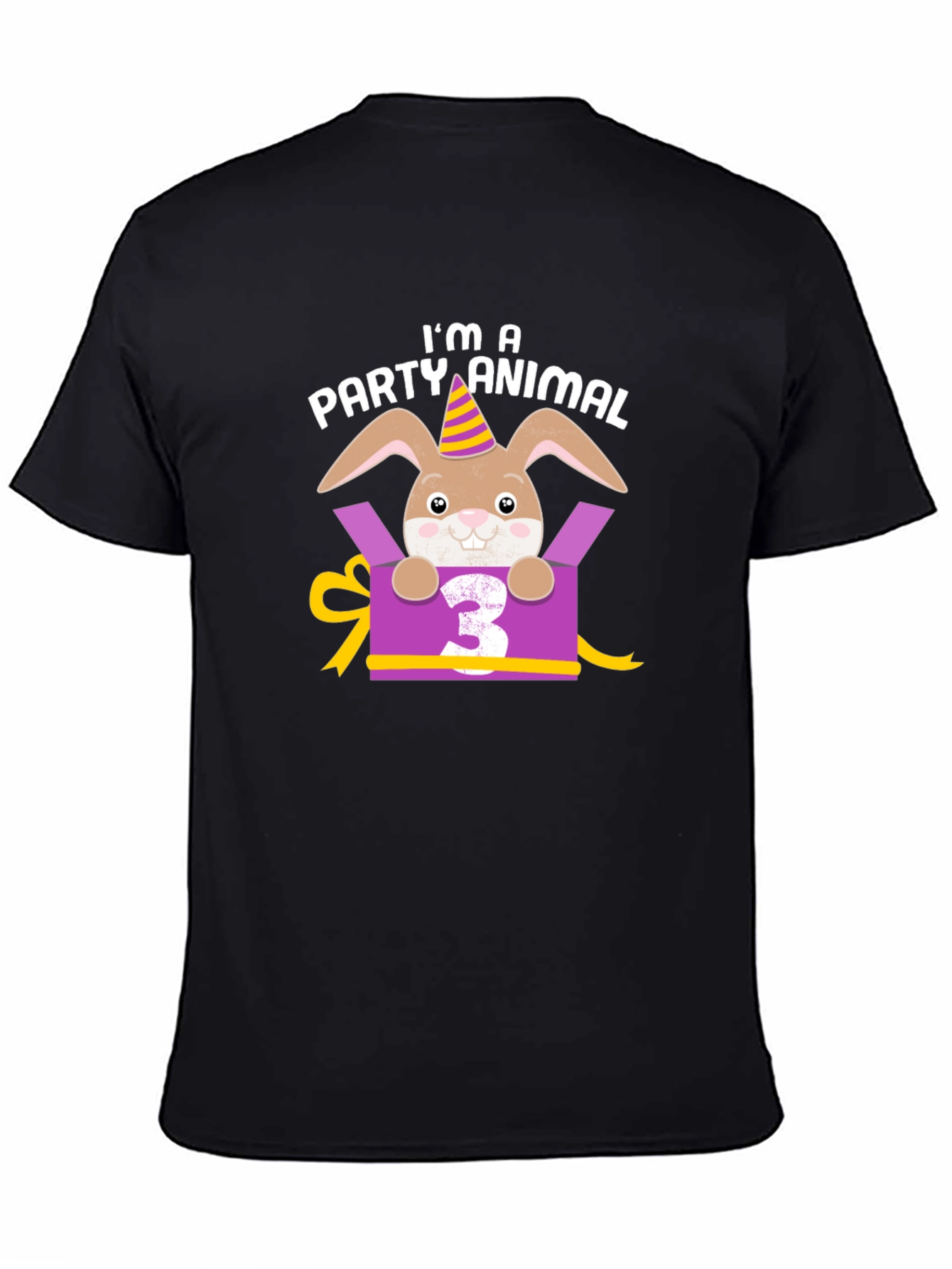 Black I'm A Party Animal 3rd Birthday Rabbit T-Shirt view 4