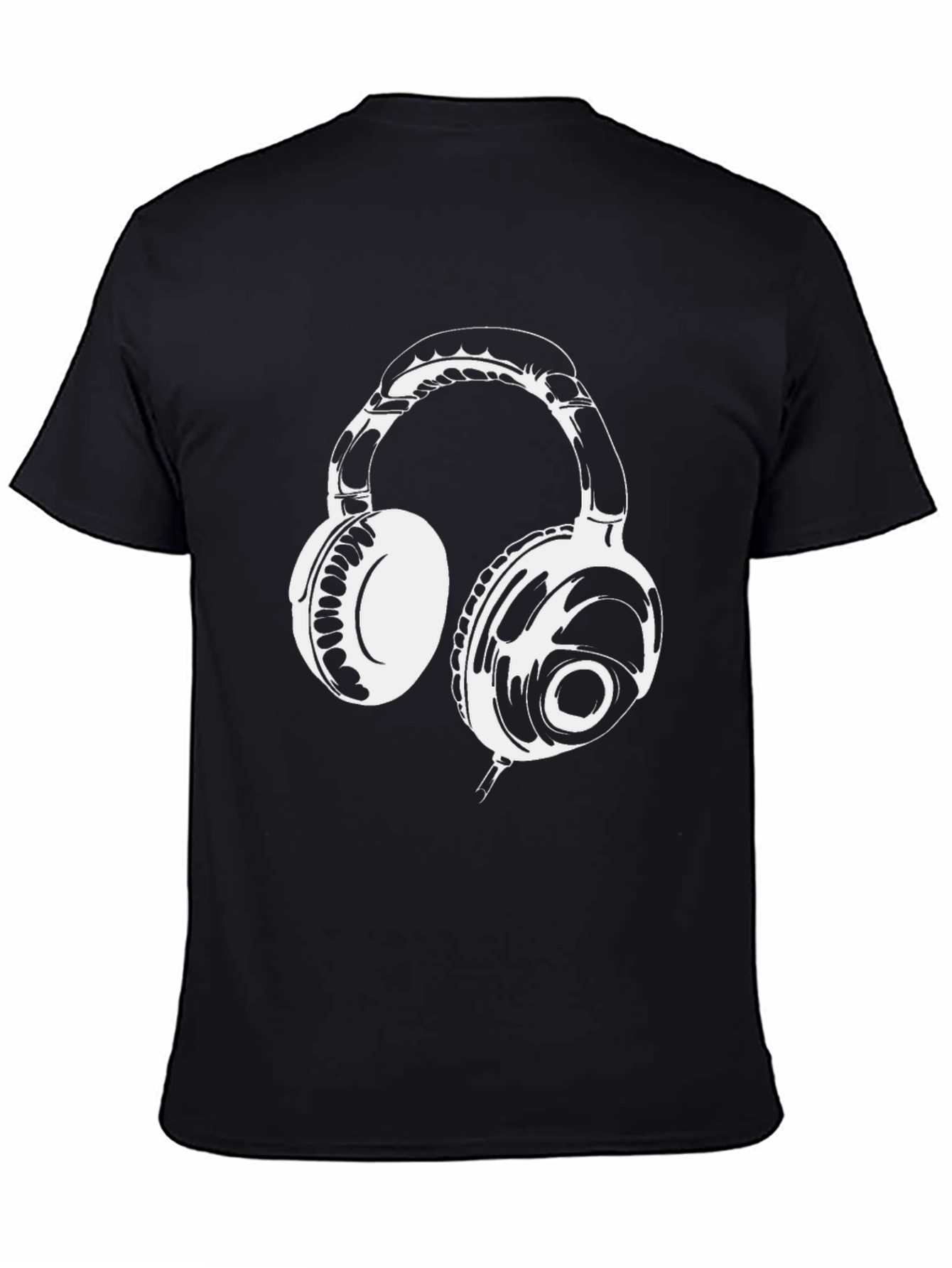 Black Black T-Shirt with White Headphones Graphic view 4