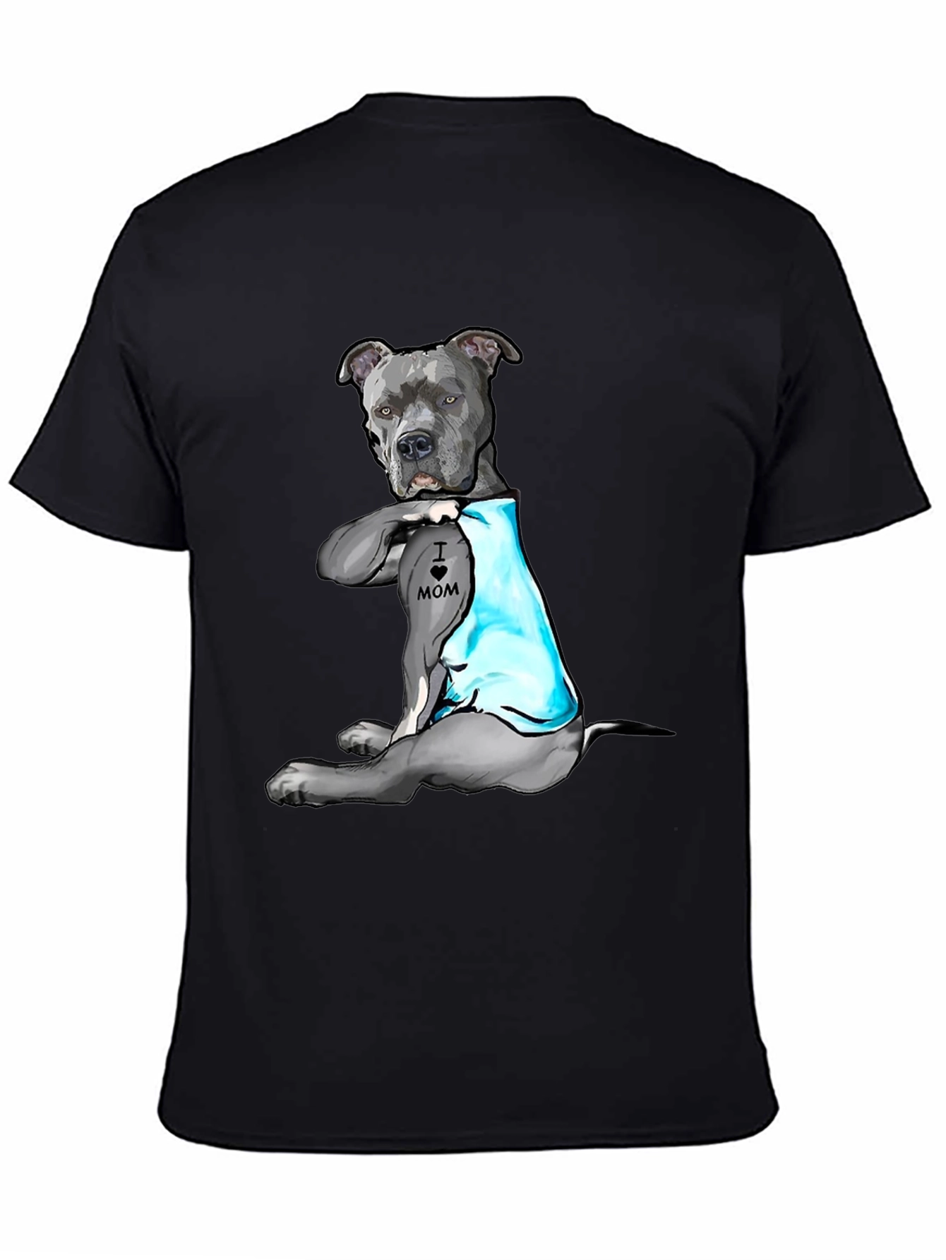 Black Dog Lover T-Shirt: 'I Heart Mom' Pitbull Design view 4