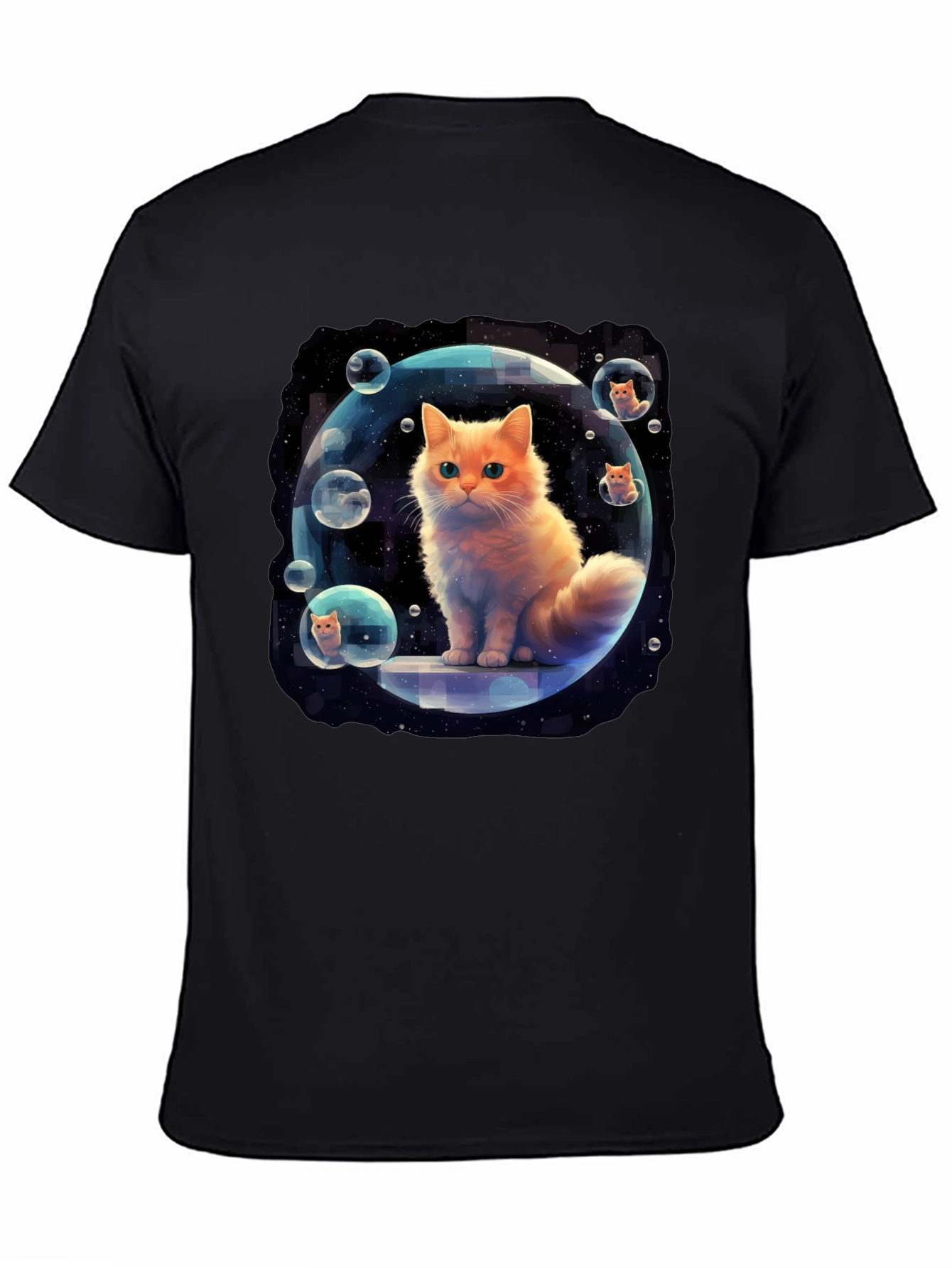 Black Cosmic Cat Bubble T-Shirt - Unique Graphic Tee view 4