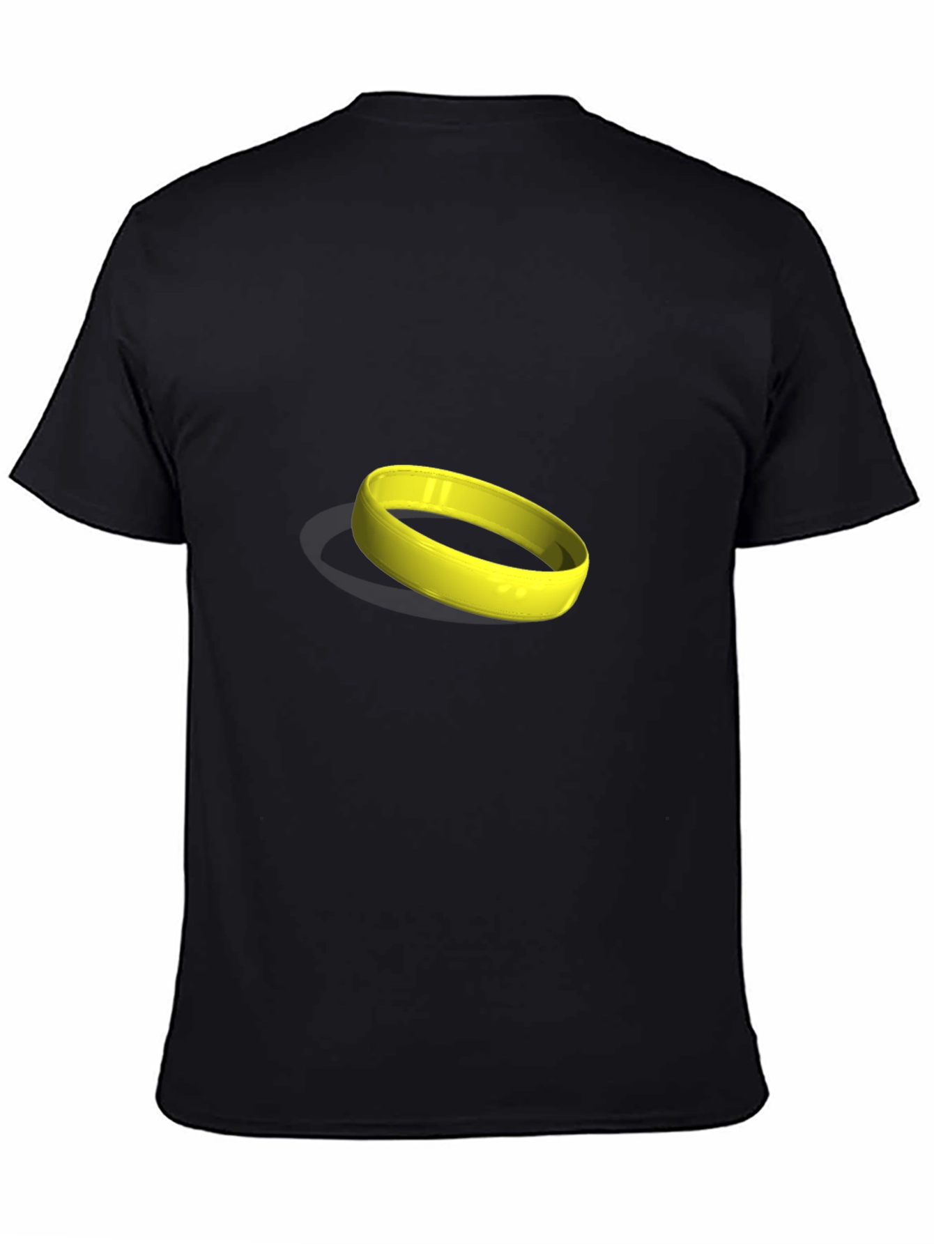 Black Men's Black T-Shirt with Yellow Ring Graphic view 4