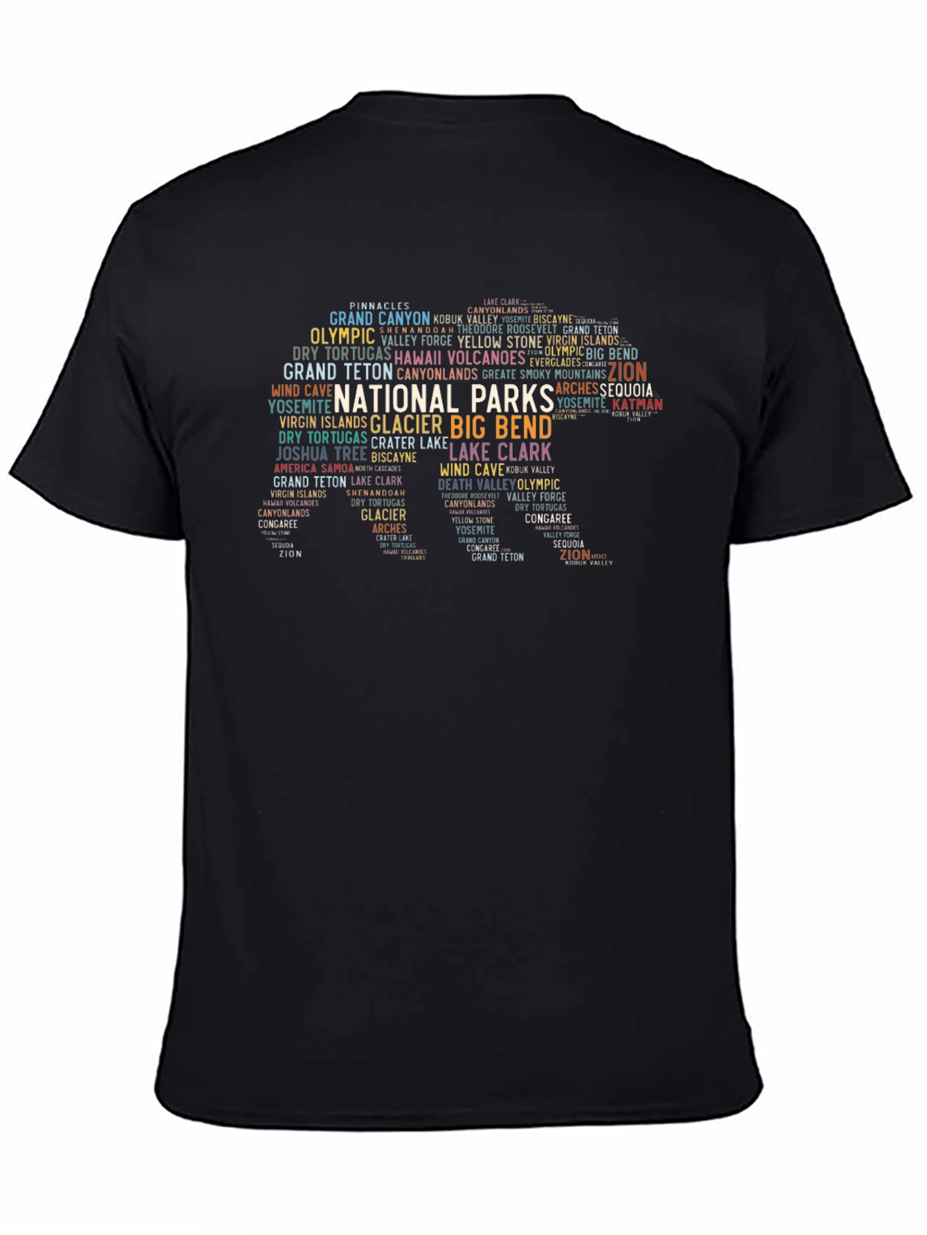 Black National Parks Word Art Graphic T-Shirt view 4