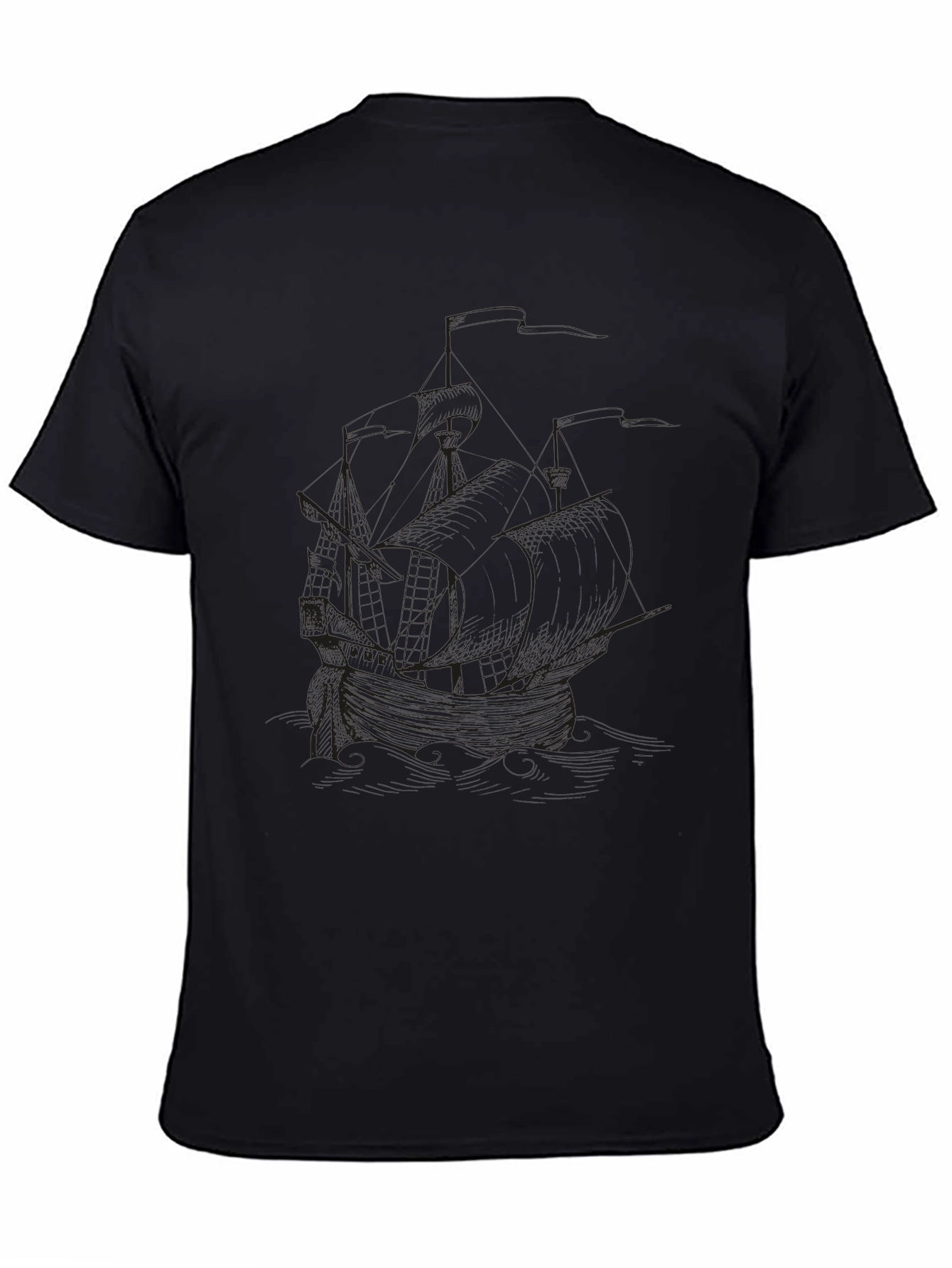 Black Men's Black Graphic Tee - Ship Design view 4