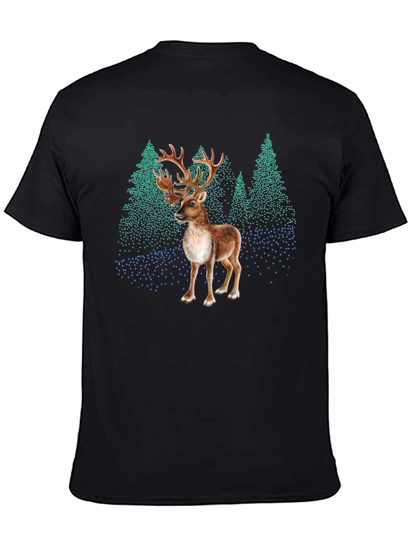 Black Reindeer Forest Graphic Tee - Stylish Nature Print view 4