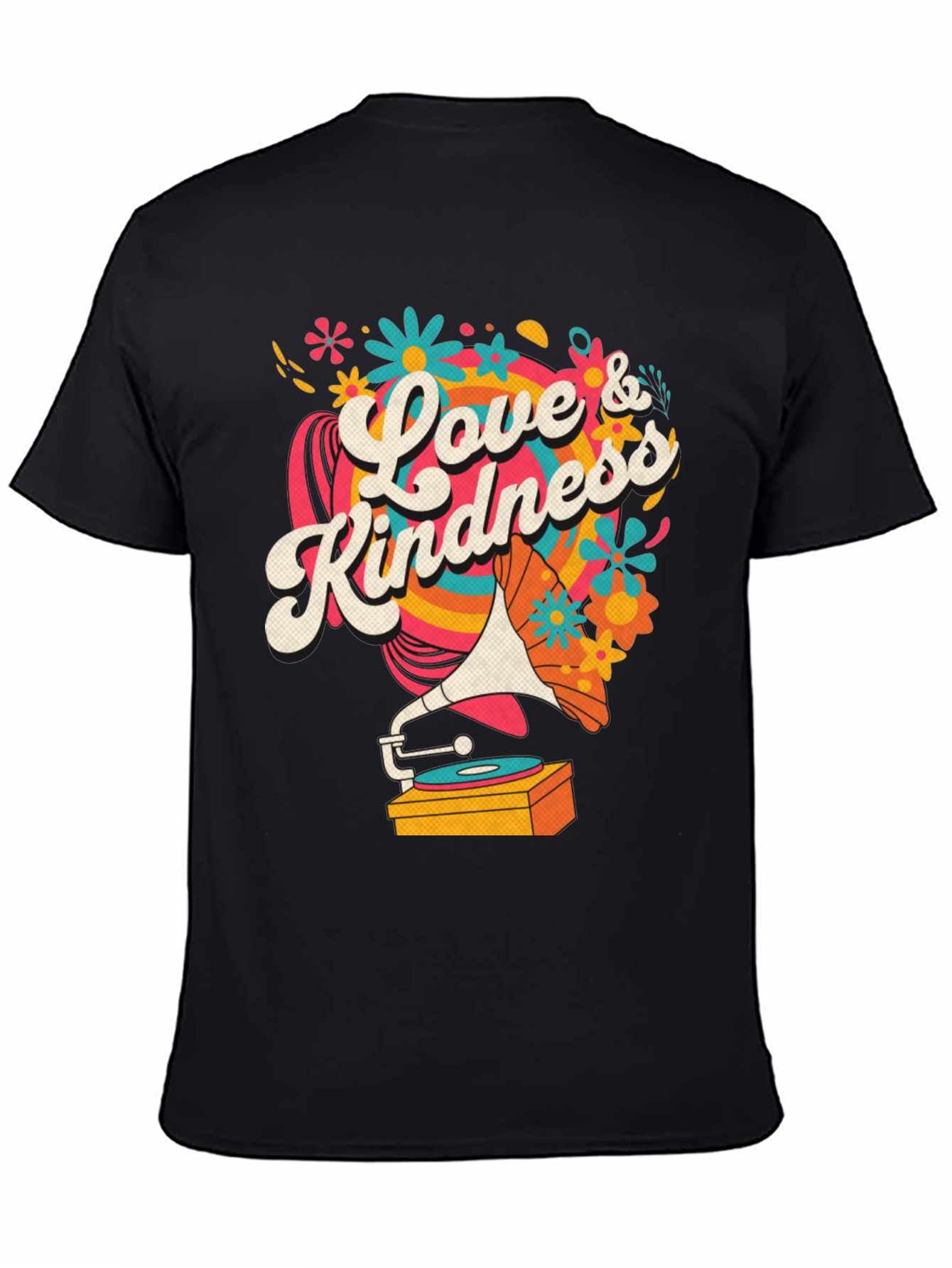 Black Love & Kindness Graphic Tee - Retro Record Player view 4