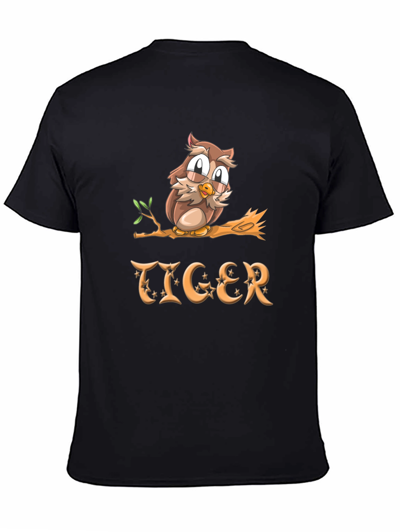 Black Owl on Branch T-Shirt - Funny Cartoon Graphic Tee view 4