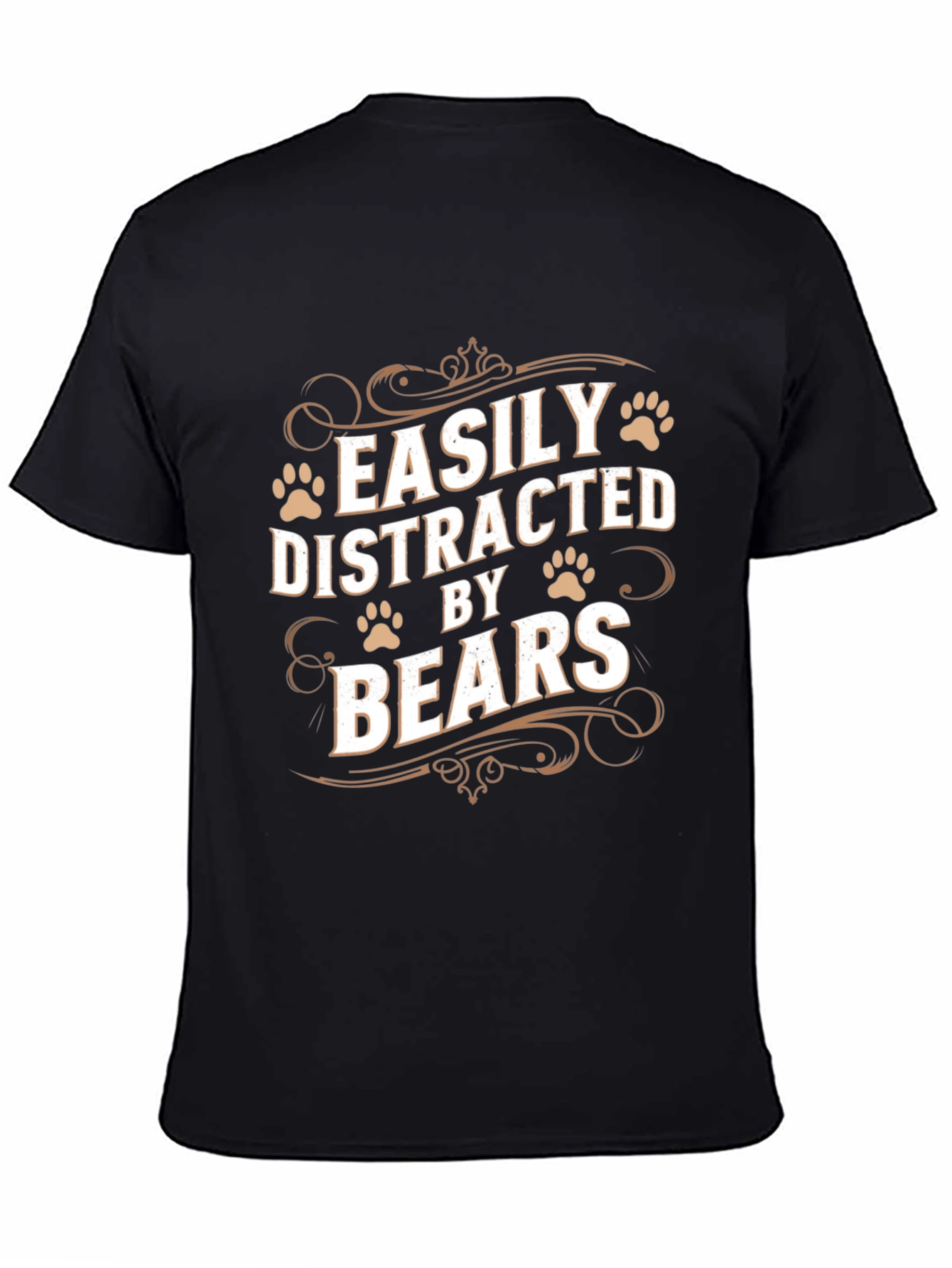 Black Easily Distracted By Bears T-Shirt - Funny Bear Lover Tee view 4