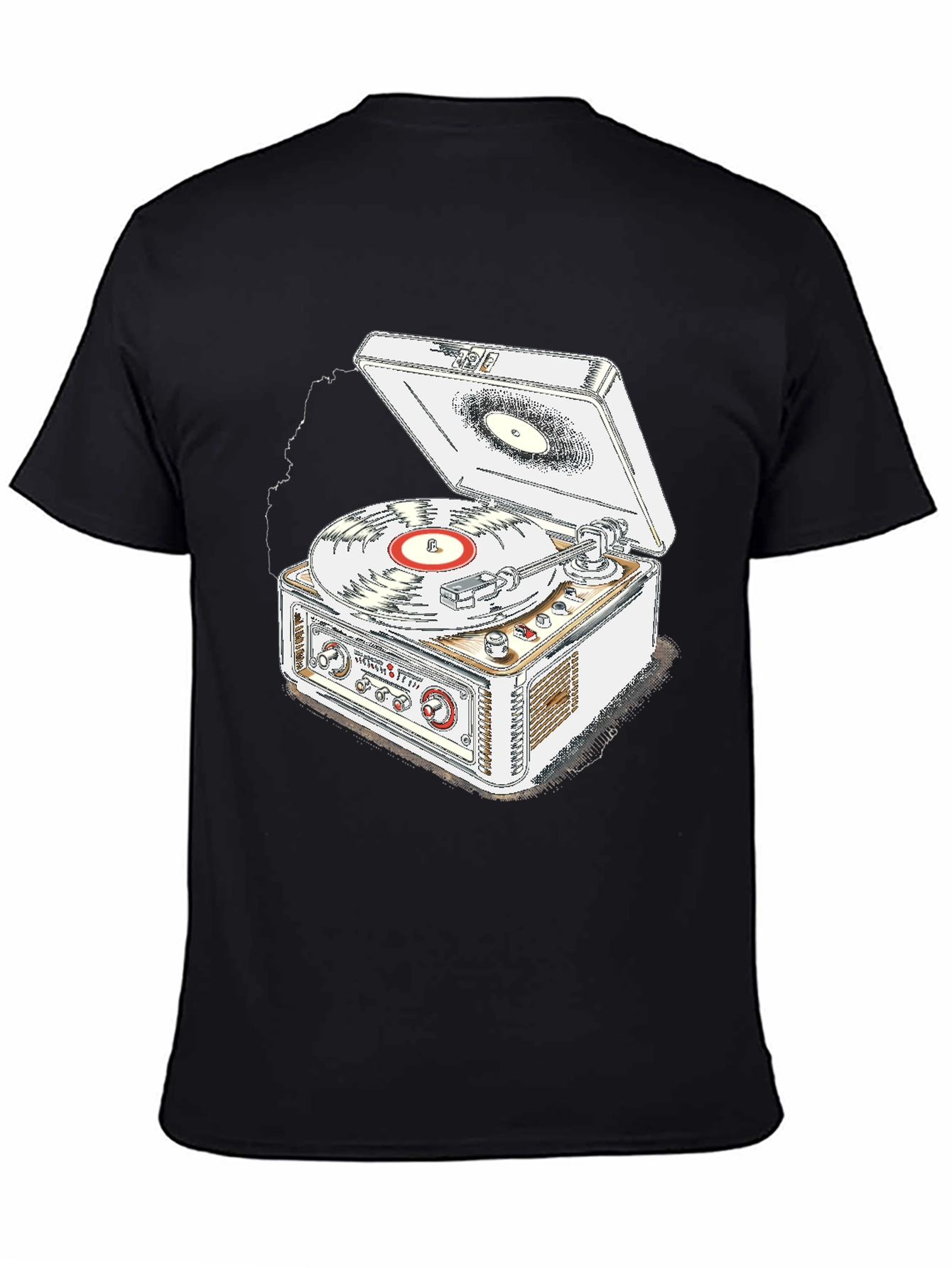 Black Vintage Record Player T-Shirt - Music Lover Tee view 4