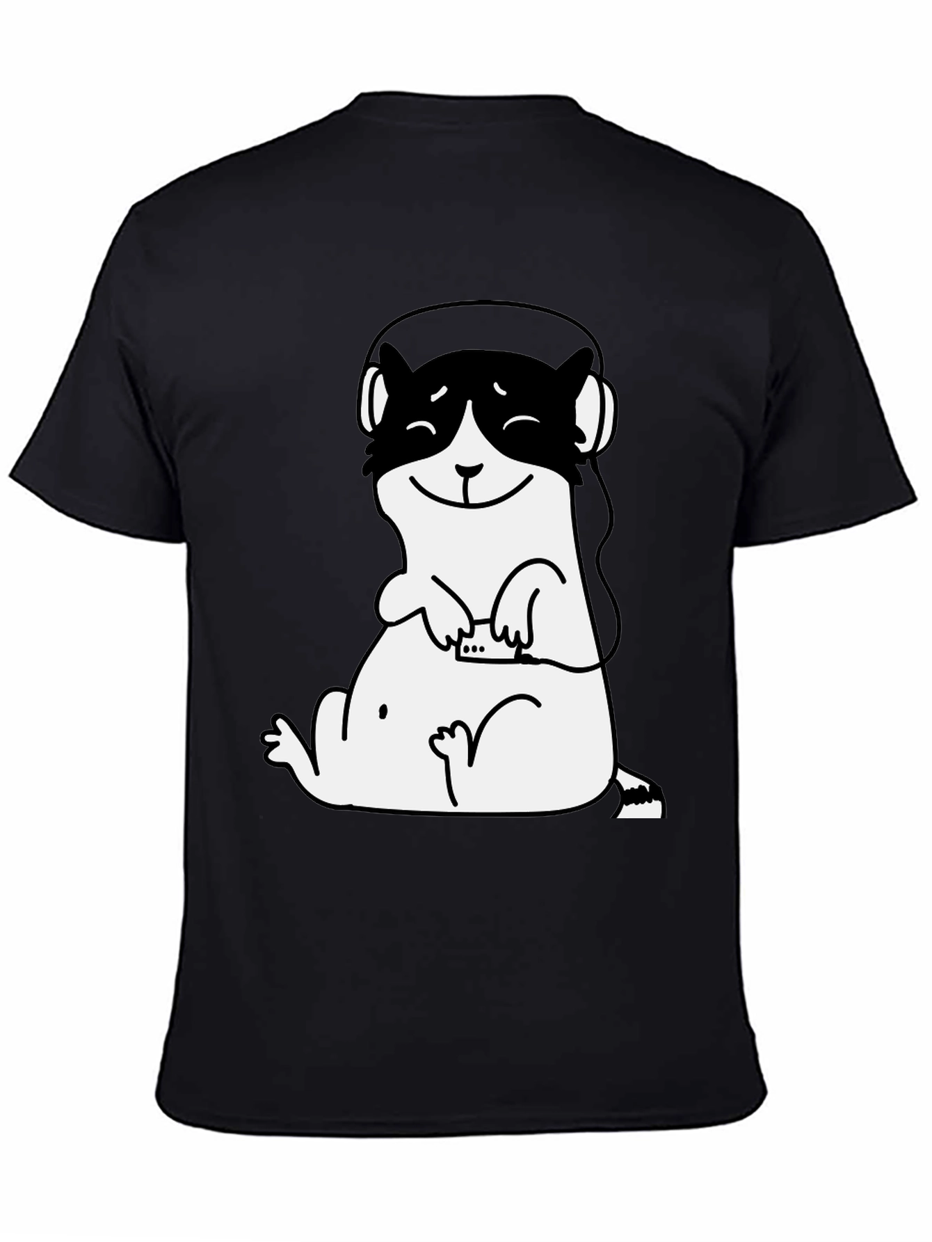 Black Cute Otter DJ Graphic Tee - Black Cotton T-Shirt view 4