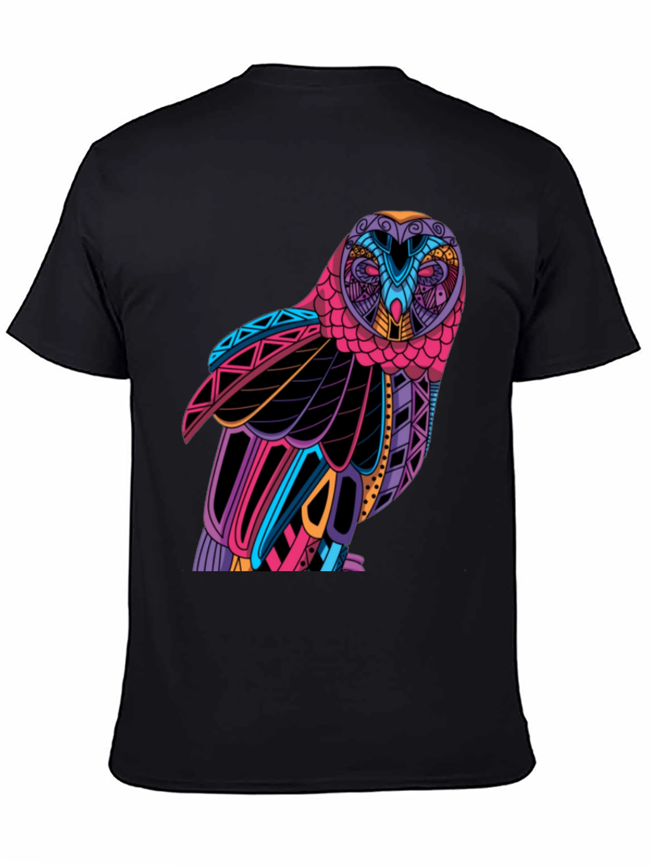 Black Colorful Owl Graphic T-Shirt - Unique Design view 4