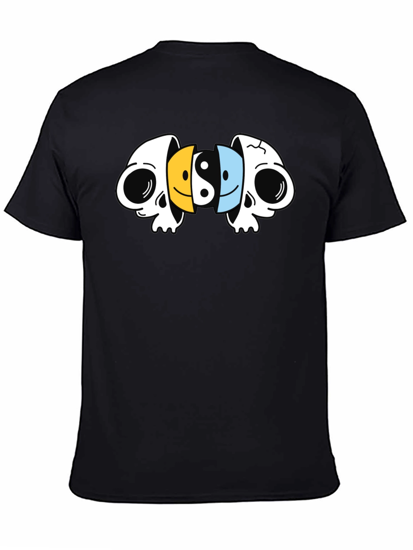 Black Yin Yang Skulls Graphic Black T-Shirt view 4
