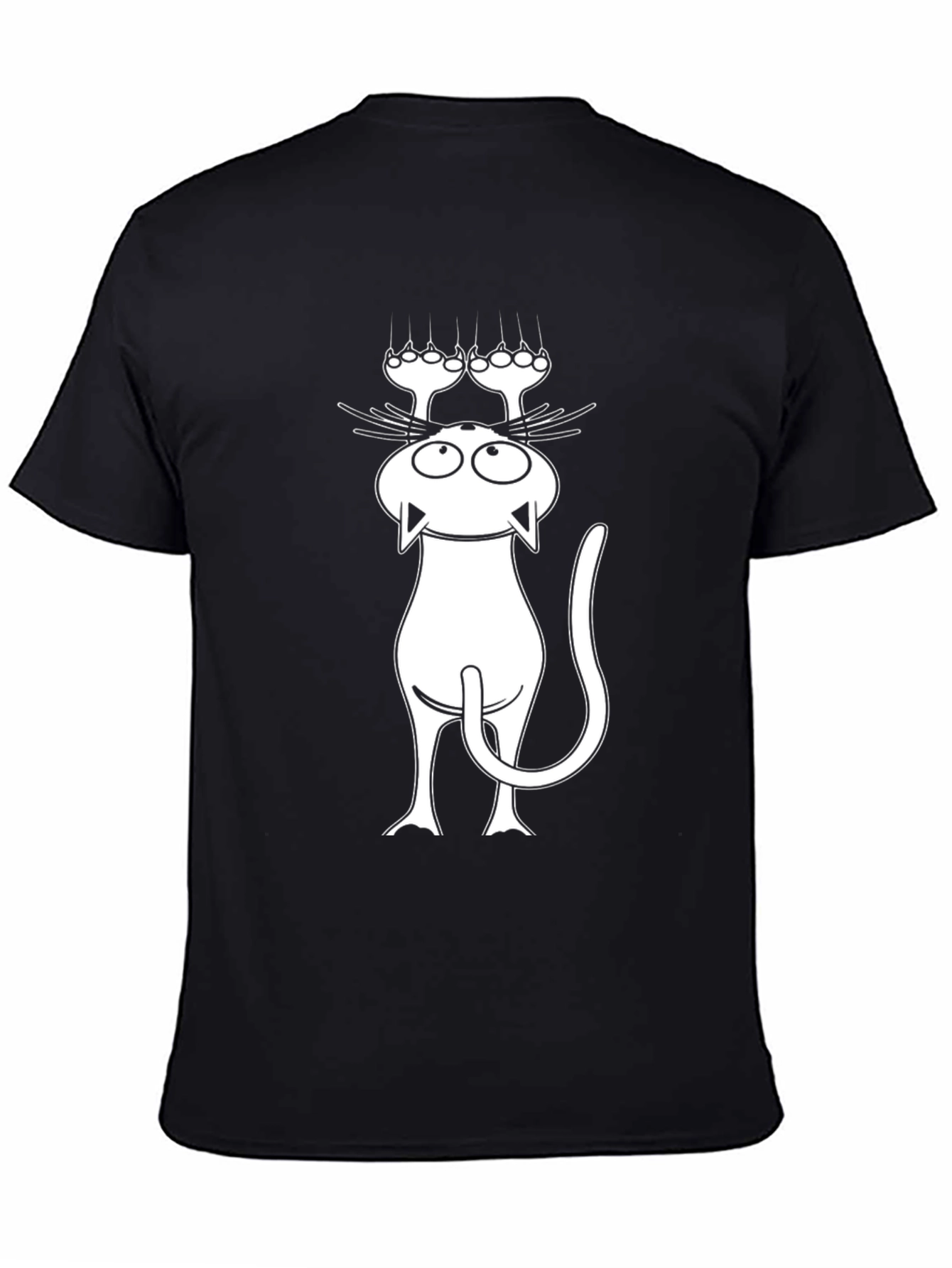 Black Funny Cat Scratching T-Shirt - Black view 4