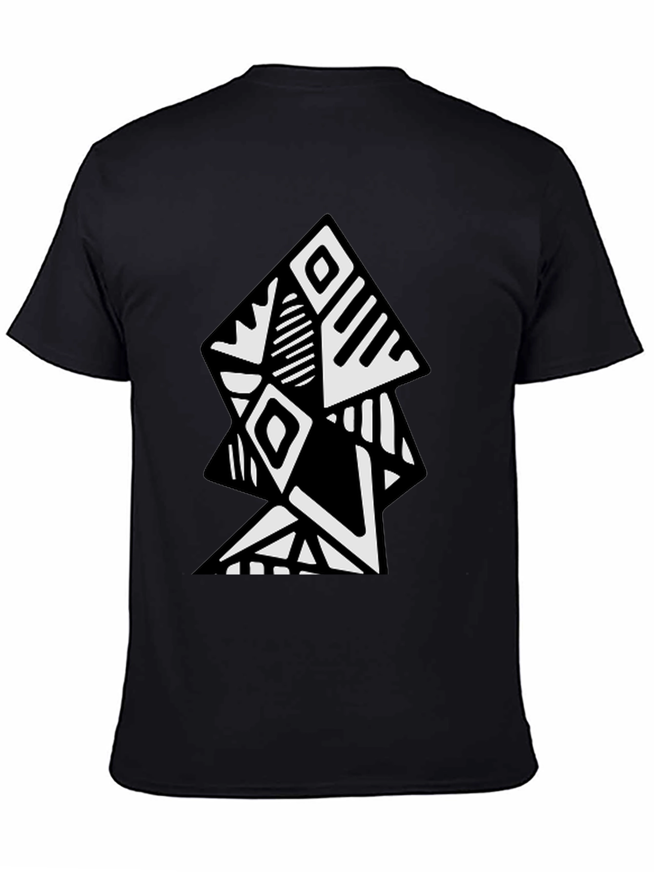Black Geometric Tribal Art Black T-Shirt view 4