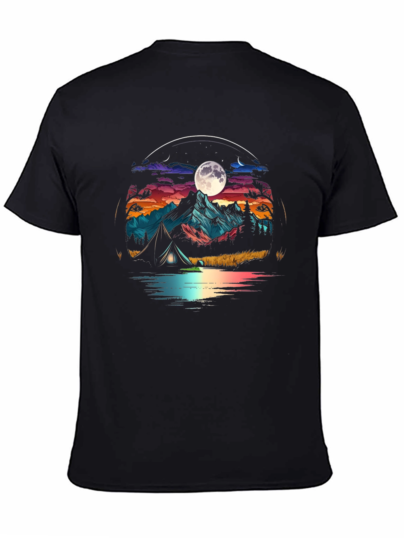Black Camping Under the Moon T-Shirt view 4