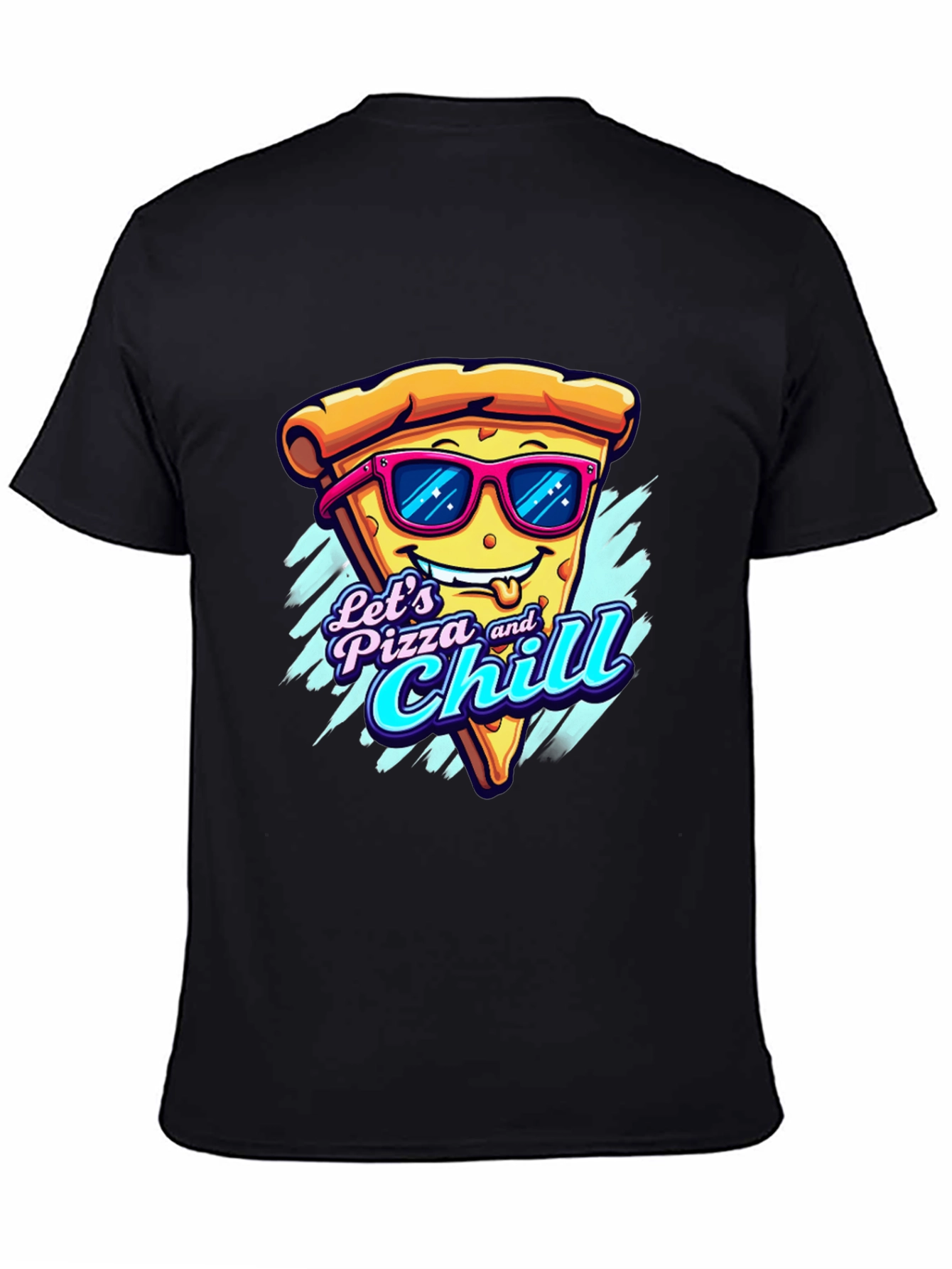 Black Let's Pizza and Chill Funny Graphic Tee view 4