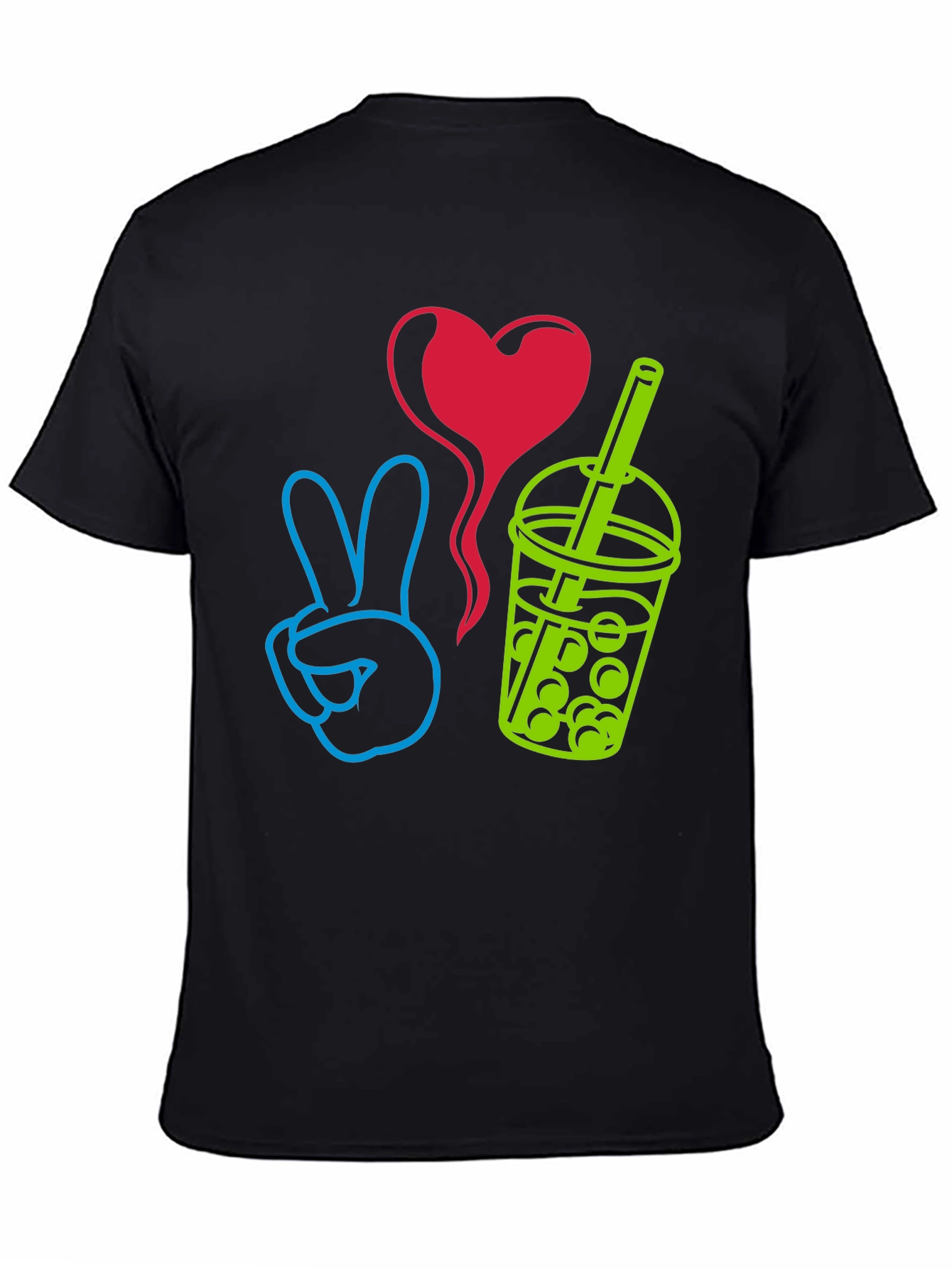 Black Peace, Love, Boba T-Shirt - Trendy Graphic Tee view 4