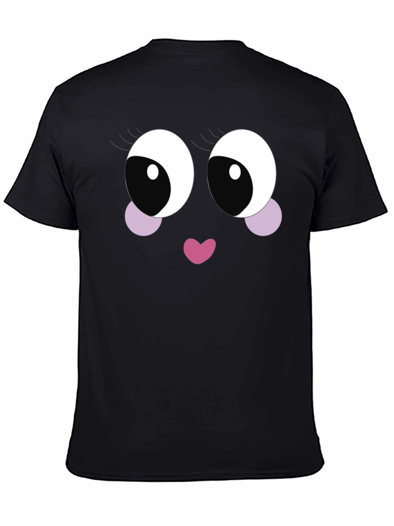Black Cute Cartoon Face Black T-Shirt view 4