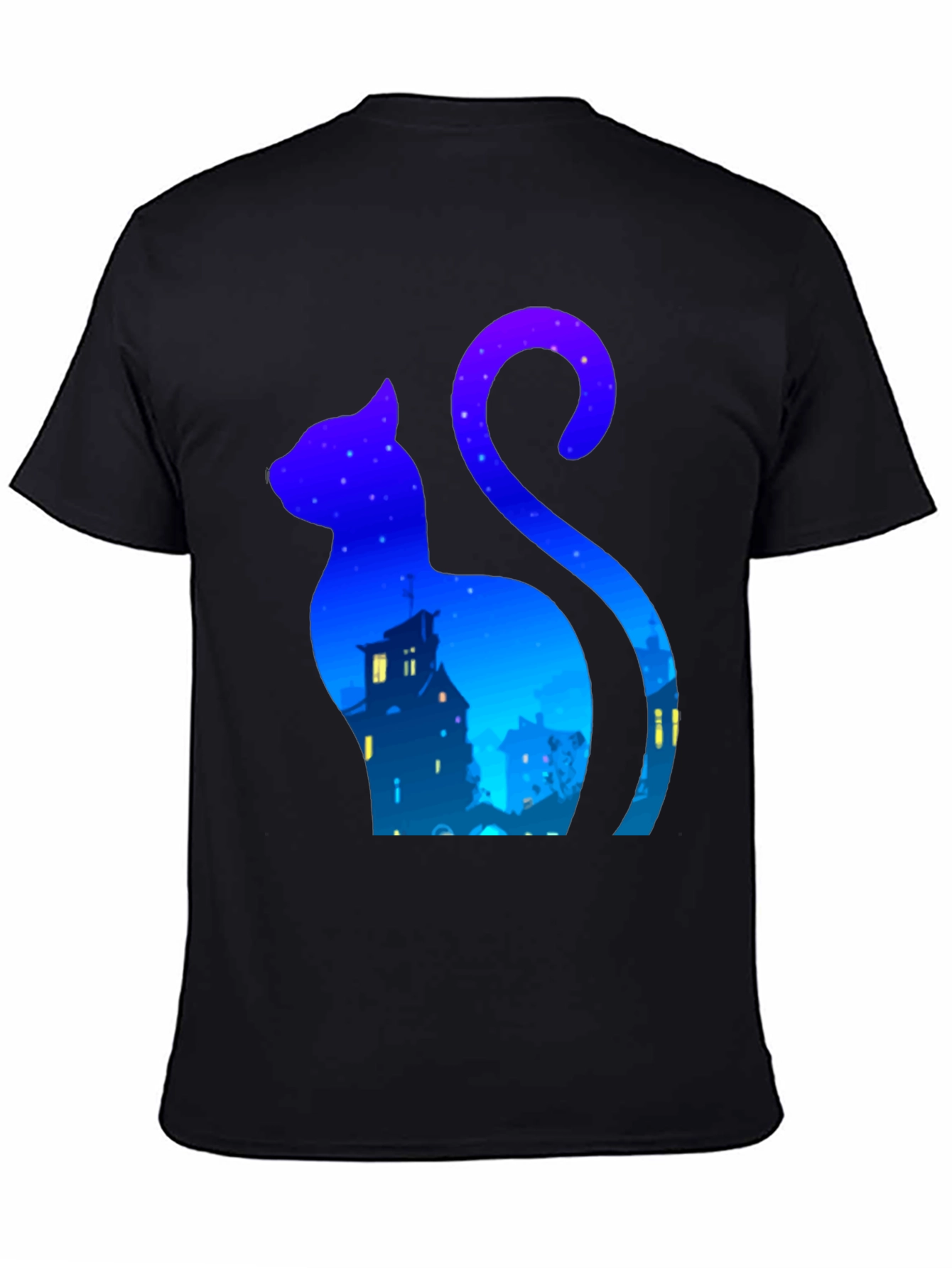 Black Cat Silhouette Night Sky T-Shirt - Urban Style view 4