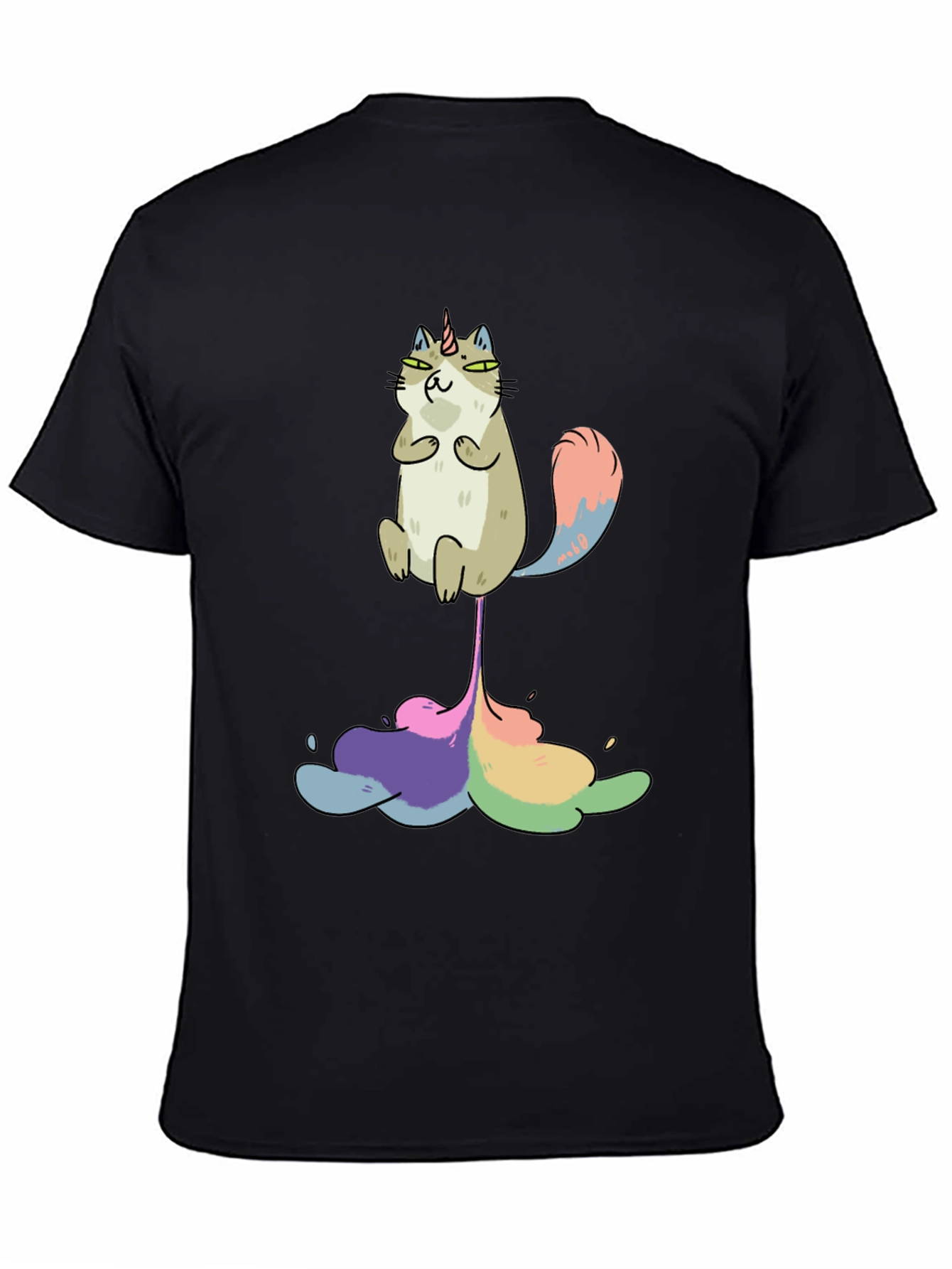 Black Unicorn Cat Rainbow Funny Black T-Shirt view 4