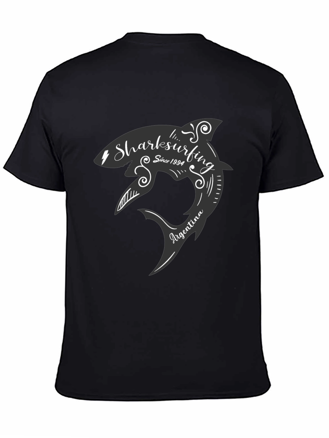 Black Sharksurfing T-Shirt - Argentina Surf Tee view 4