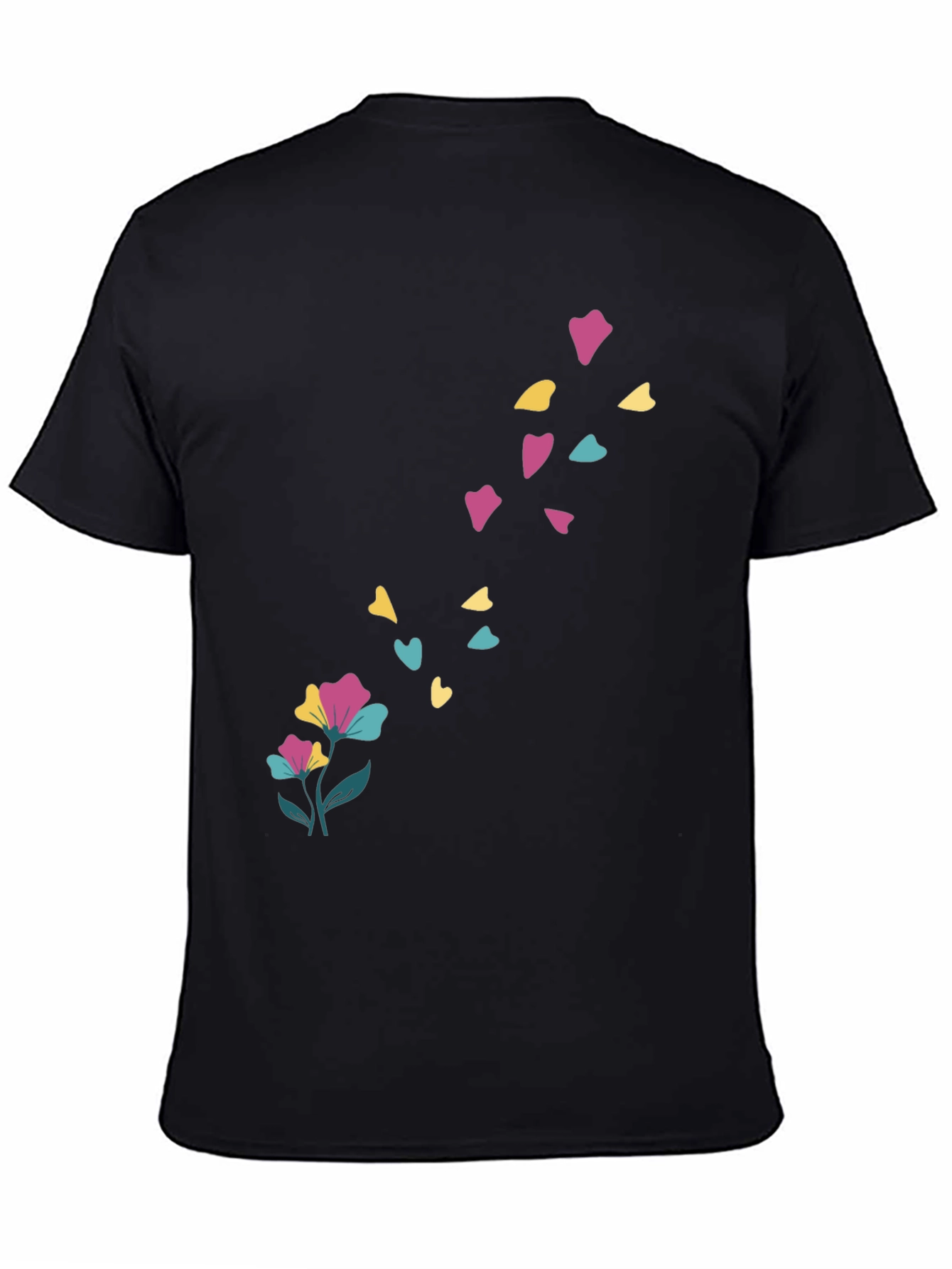 Black Floral Heart Petal Black T-Shirt view 4