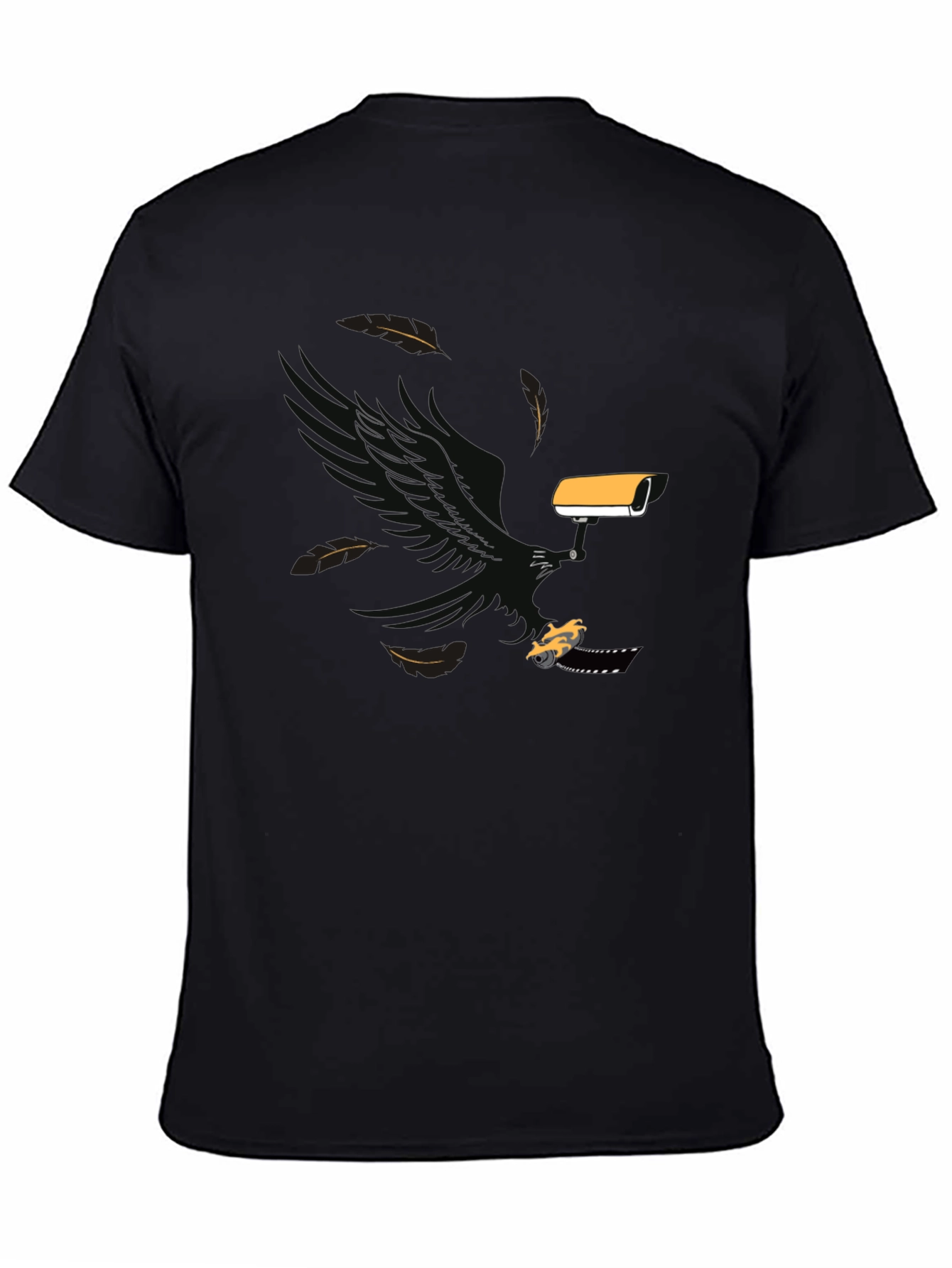 Black Surveillance T-Shirt: Eagle, Camera, & Car Graphic Tee view 4