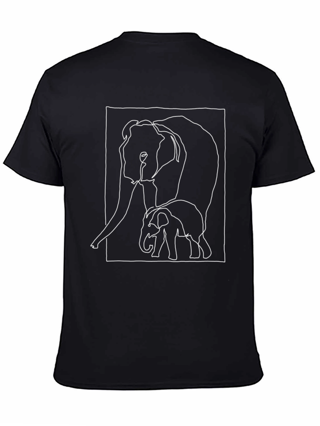 Black Elephant Line Art T-Shirt - Black Graphic Tee view 4