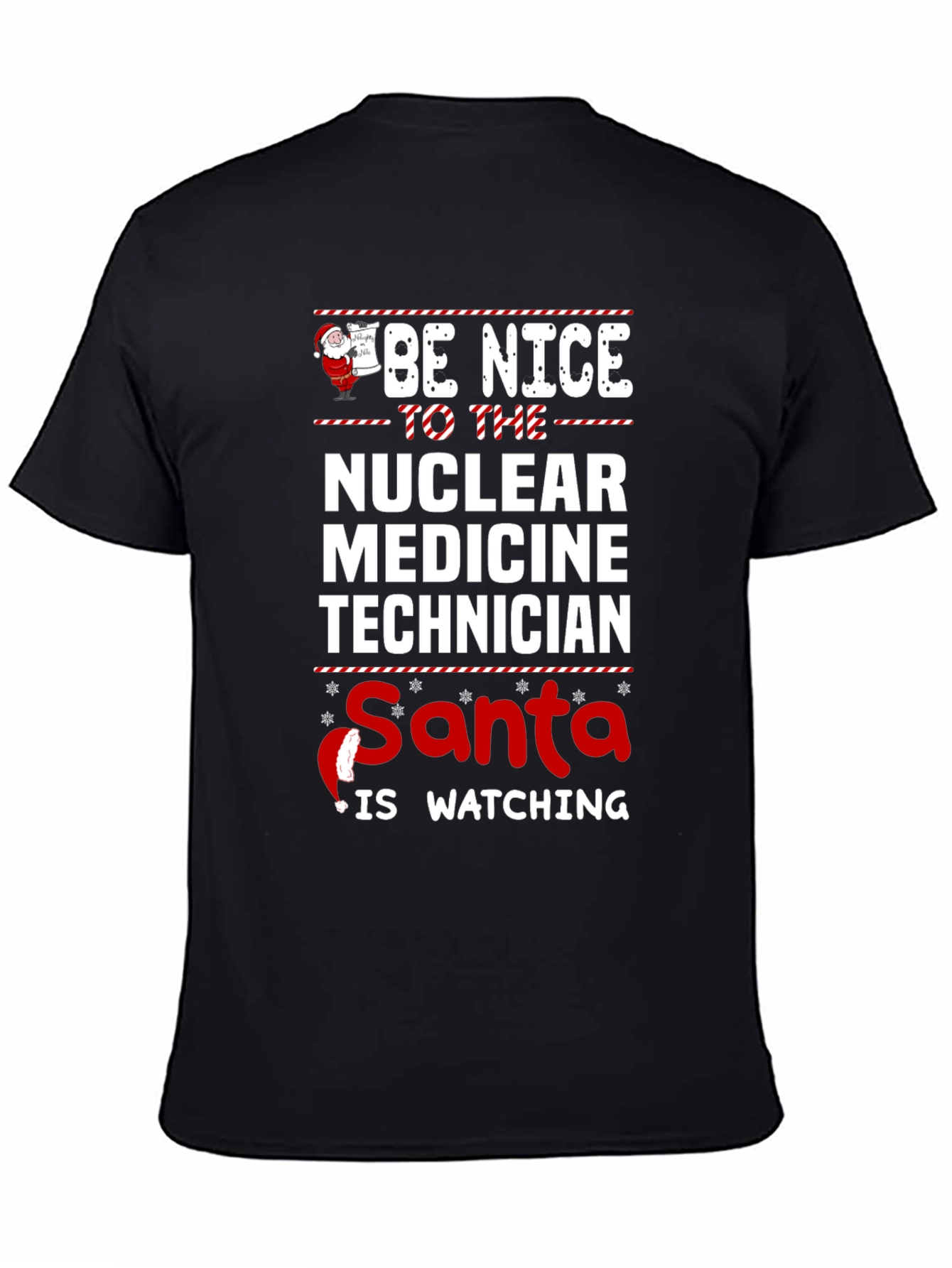 Black Nuclear Medicine Tech Santa Watching T-Shirt view 4