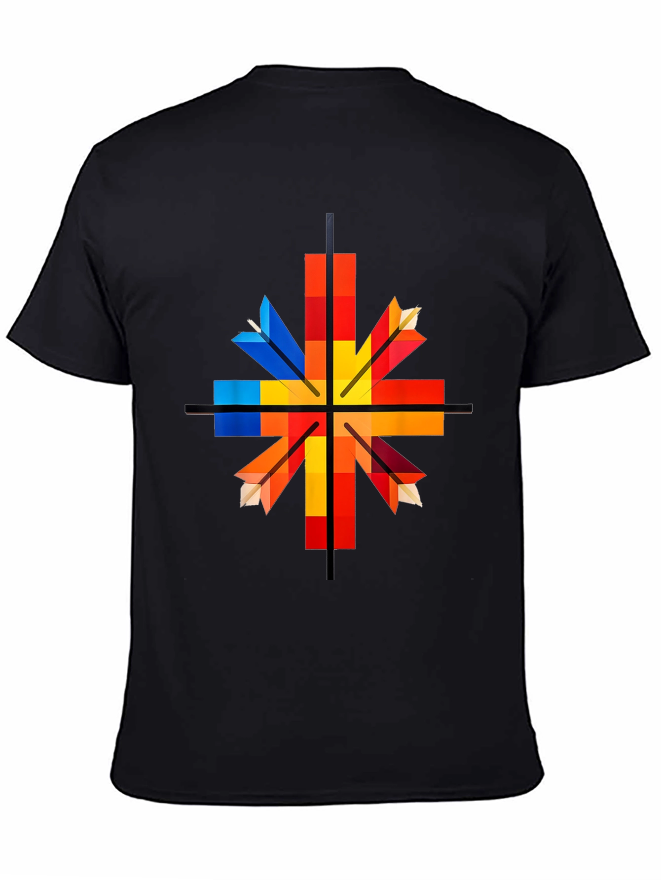Black Geometric Arrow Graphic Tee - Colorful Square Design view 4