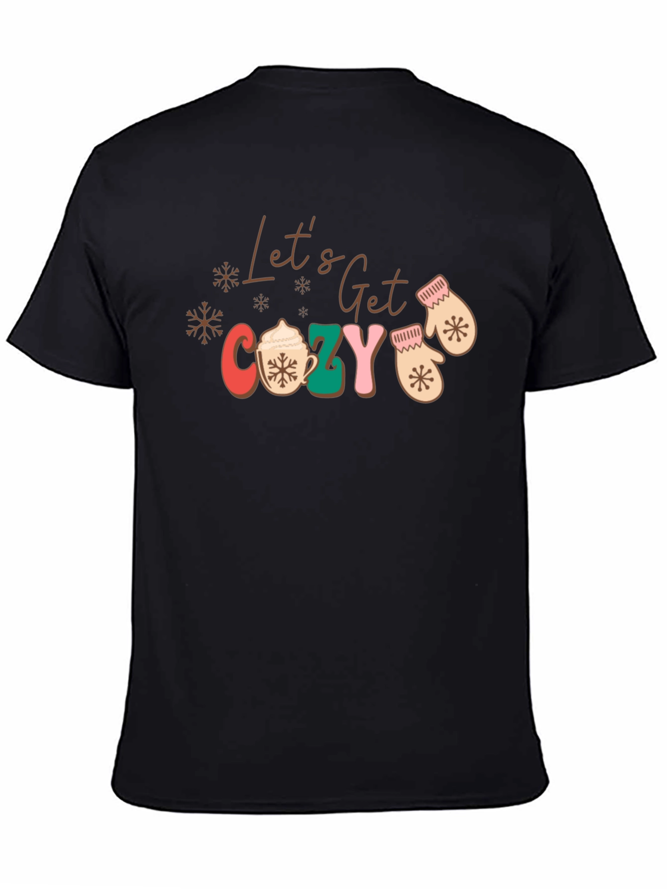 Black Let's Get Cozy Christmas Graphic Tee view 4