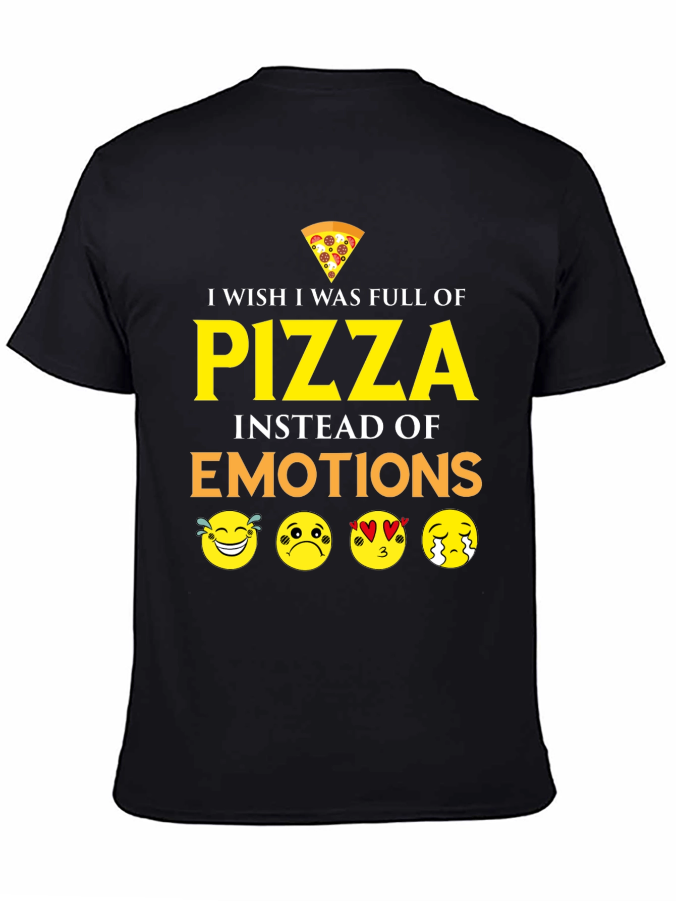 Black Pizza Emotions Graphic T-Shirt - Funny Foodie Tee view 4