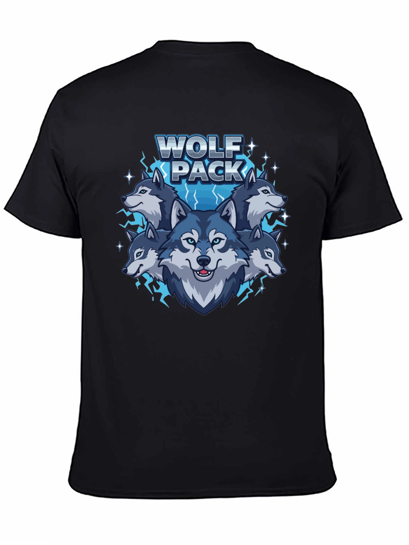 Black Wolf Pack Graphic Print Crew Neck T-Shirt view 4