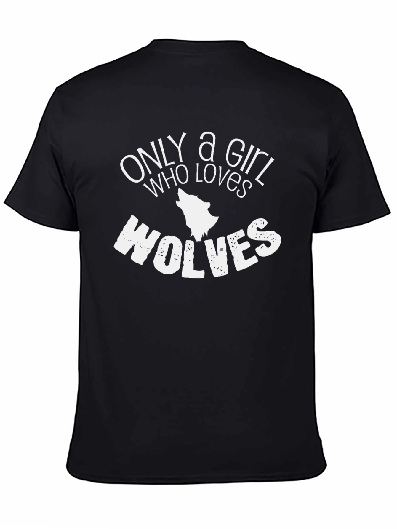 Black Only a Girl Who Loves Wolves Black T-Shirt view 4