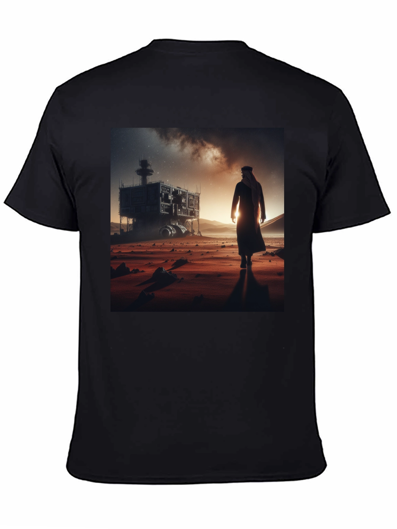 Black Futuristic Desert Traveler Graphic Tee view 4