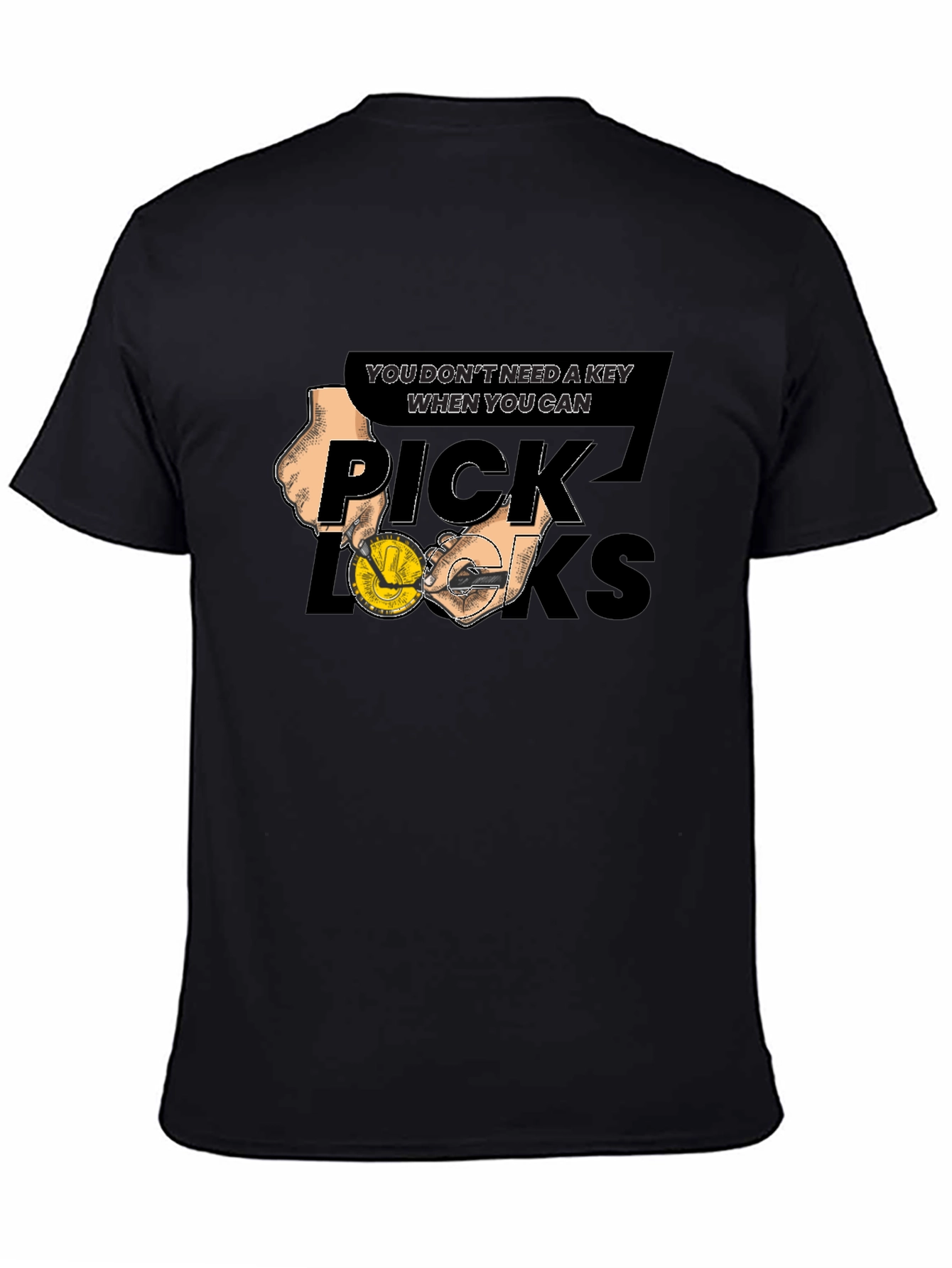 Black Pick Locks Graphic Tee - No Key Needed T-Shirt view 4