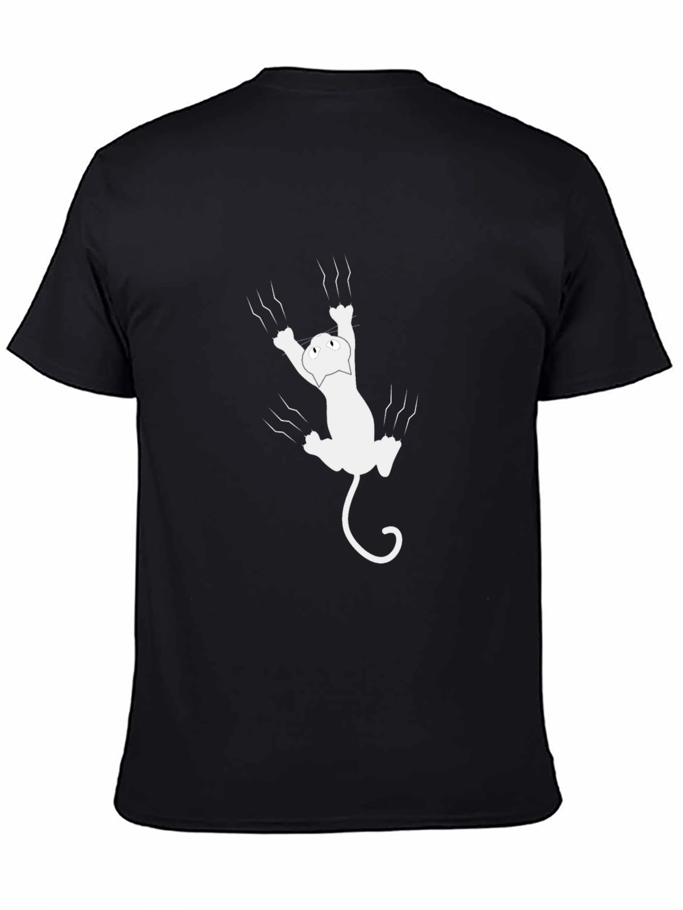 Black Funny Cat Scratching Black T-Shirt view 4