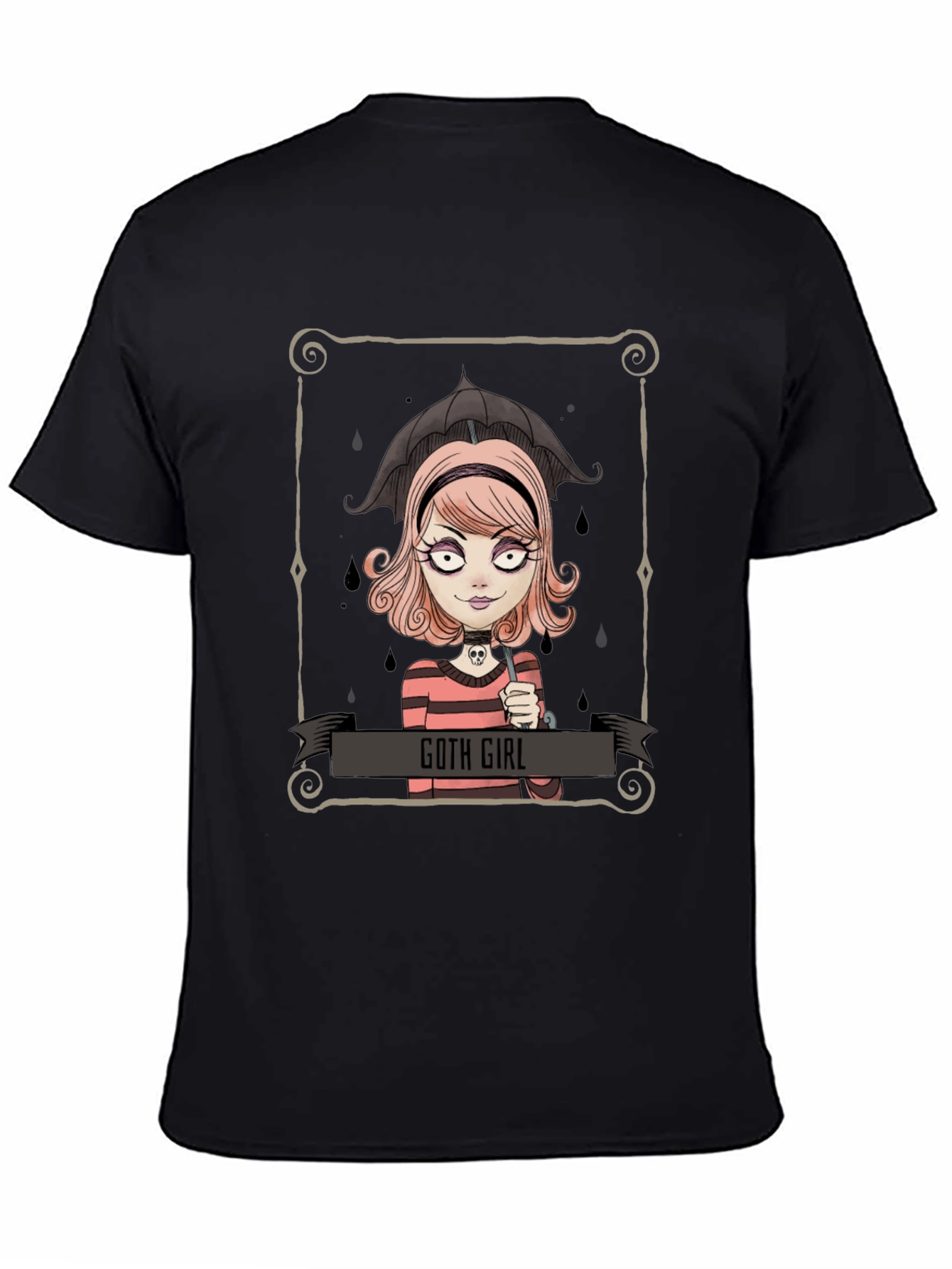 Black Goth Girl Tee - Cartoon Graphic T-Shirt view 4