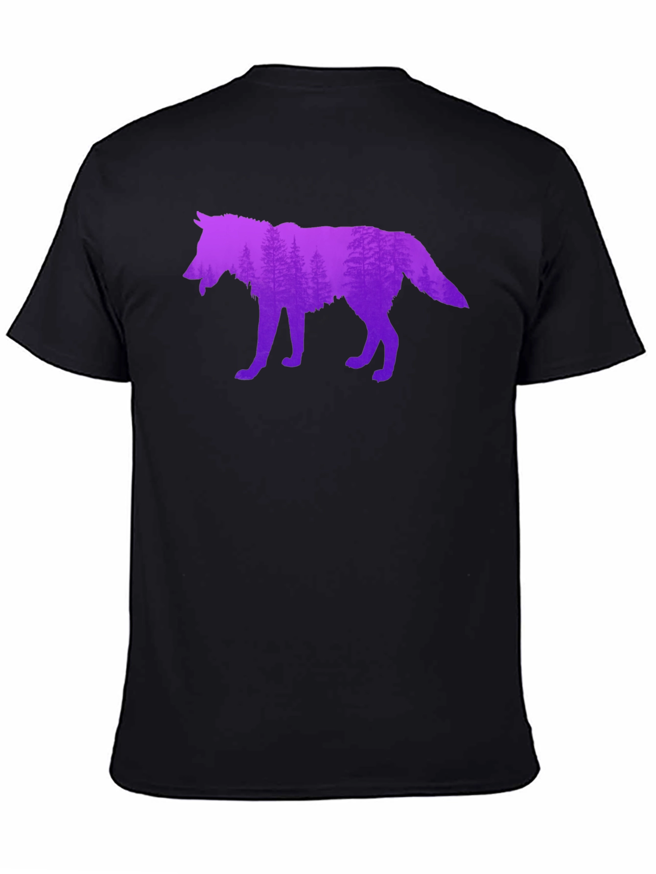 Black Wolf Silhouette Forest Graphic T-Shirt view 4