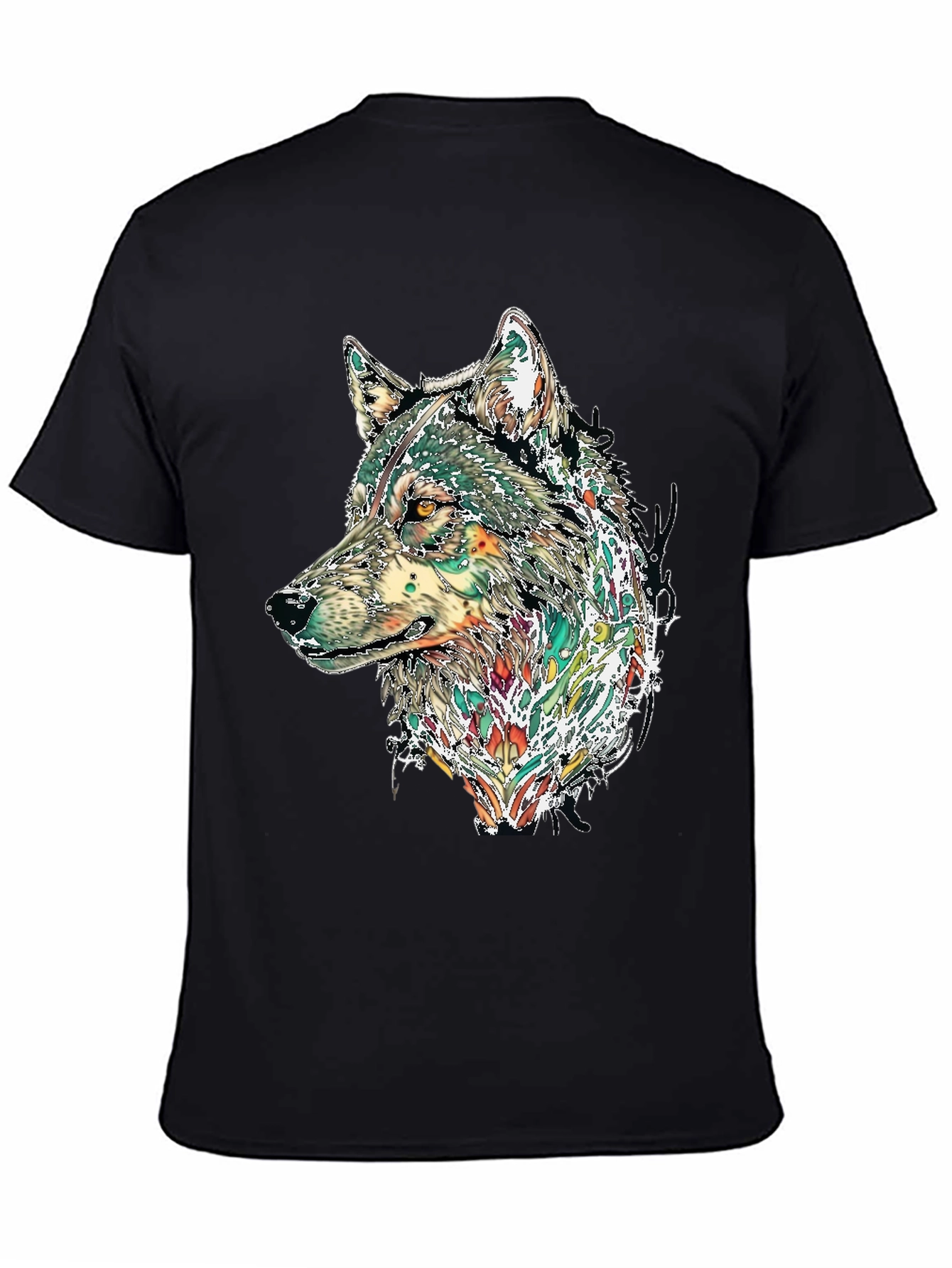 Black Wolf Graphic Print Black T-Shirt view 4