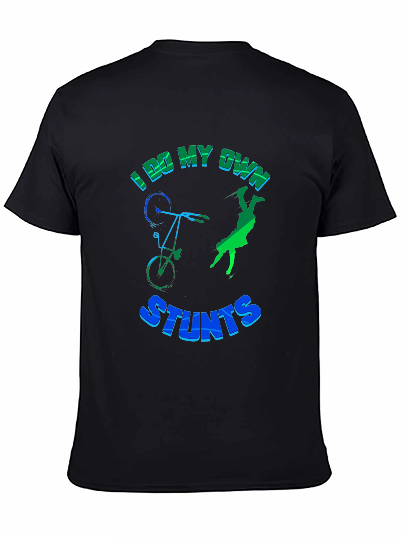 Black I Do My Own Stunts T-Shirt, Funny Bike Design view 4