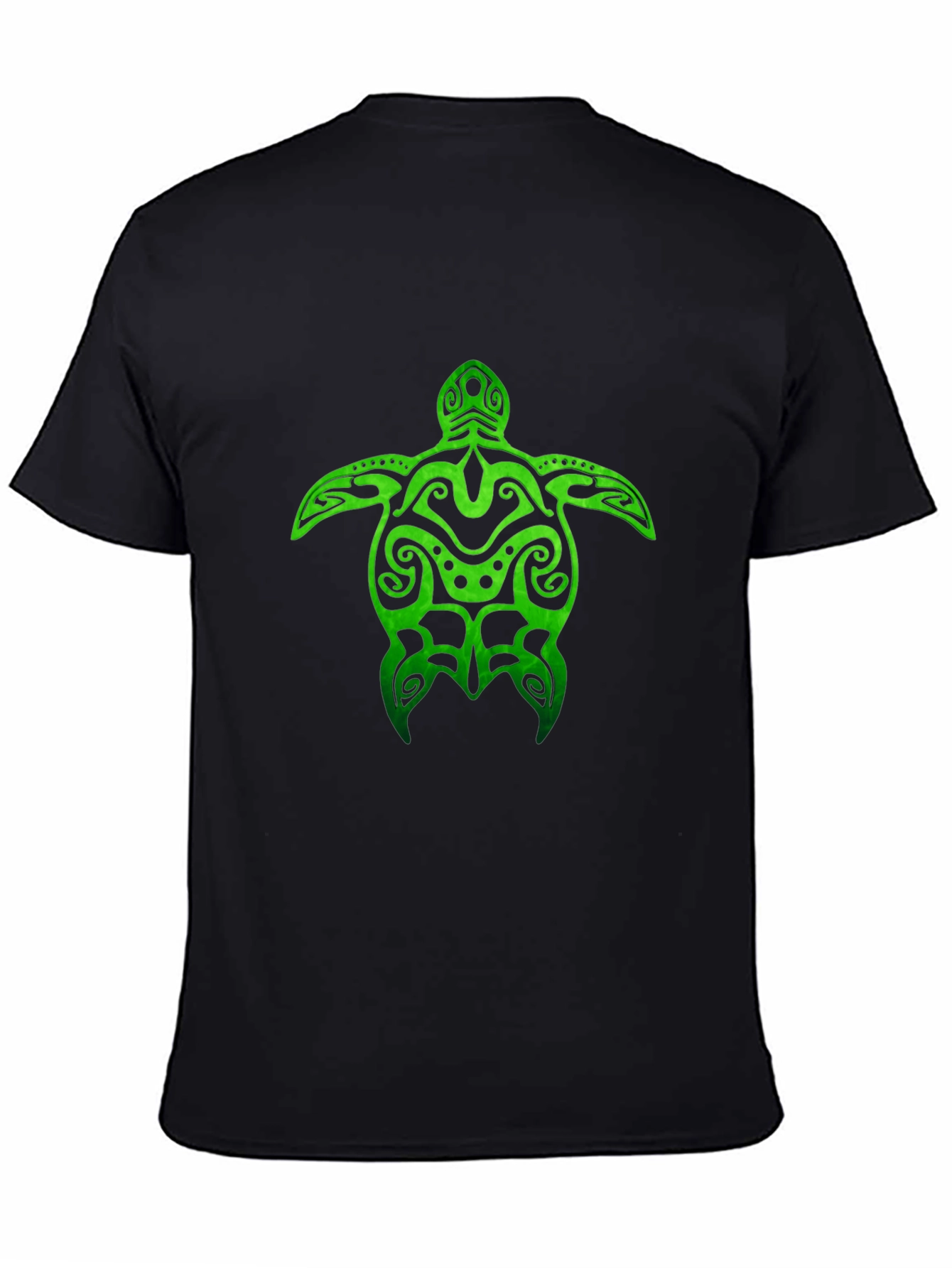 Black Green Turtle Tribal Design Black T-Shirt view 4