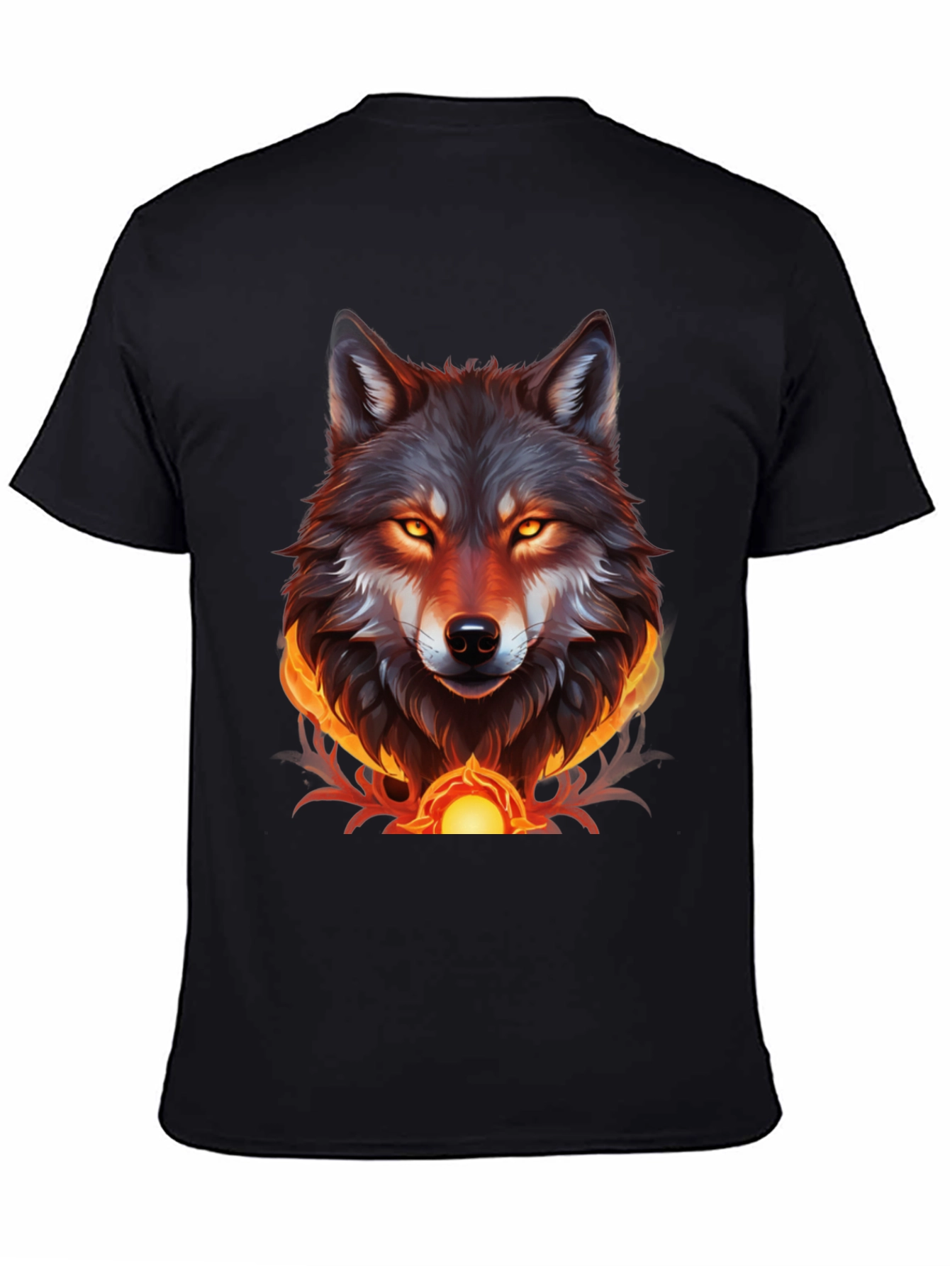 Black Fiery Wolf Graphic Tee - Bold Black T-Shirt view 4
