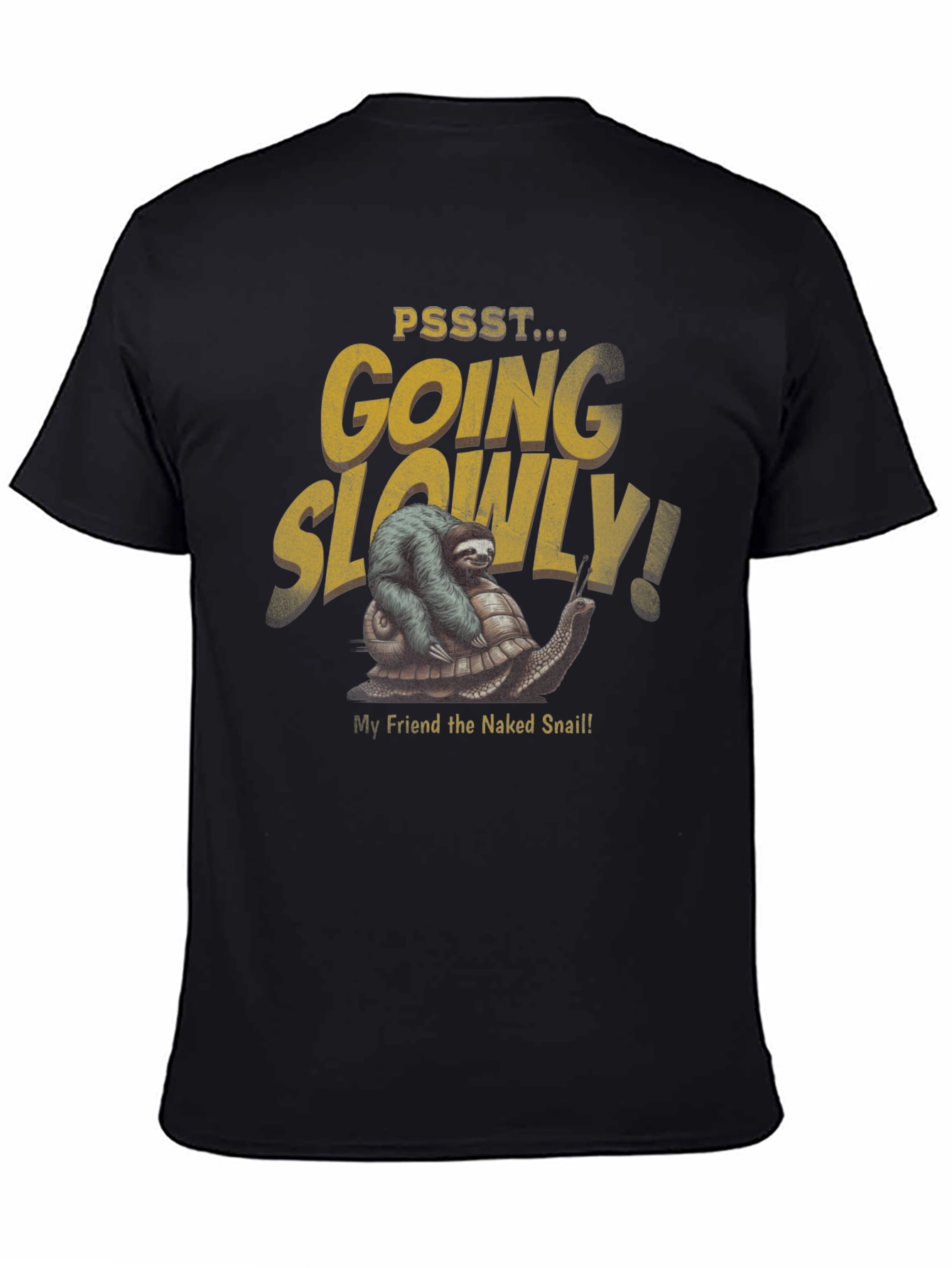 Black Sloth Riding a Snail T-Shirt - Going Slowly! view 4