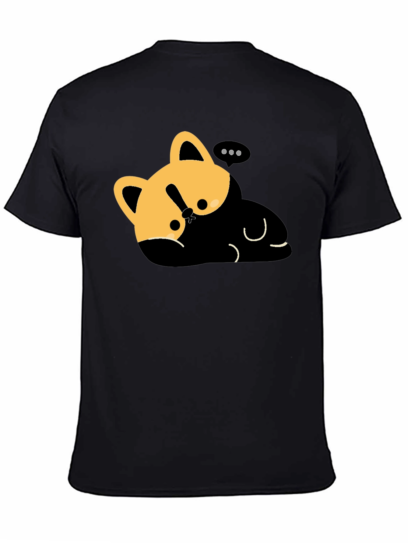 Black Cute Cat Nap T-Shirt - Relaxed Fit, Black view 4