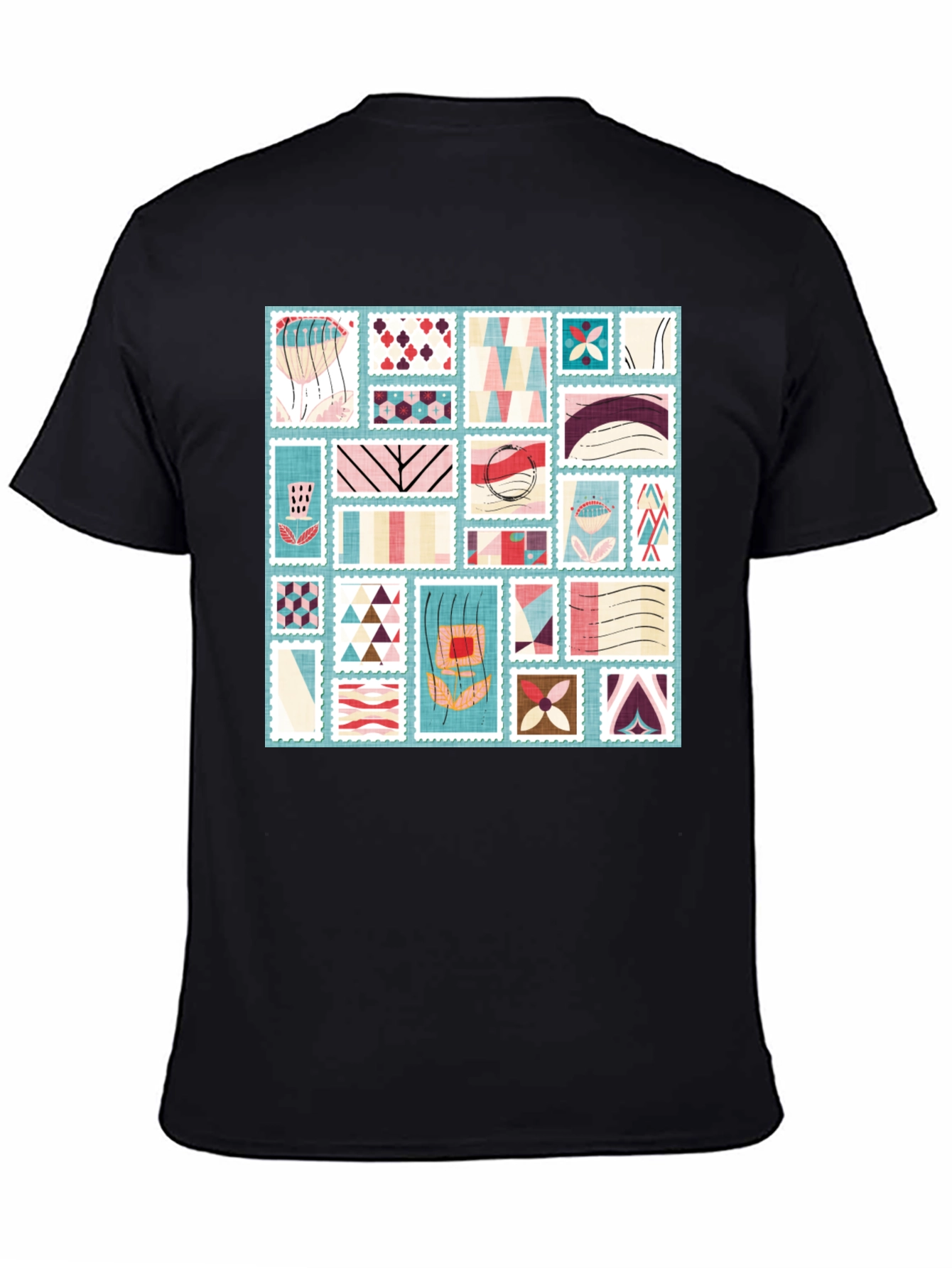Black Abstract Stamp Print Tee - Modern Graphic T-Shirt view 4