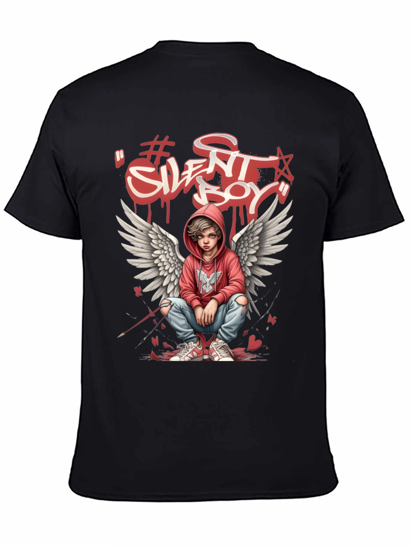 Black Silent Boy Graphic Tee - Black Cotton T-Shirt view 4