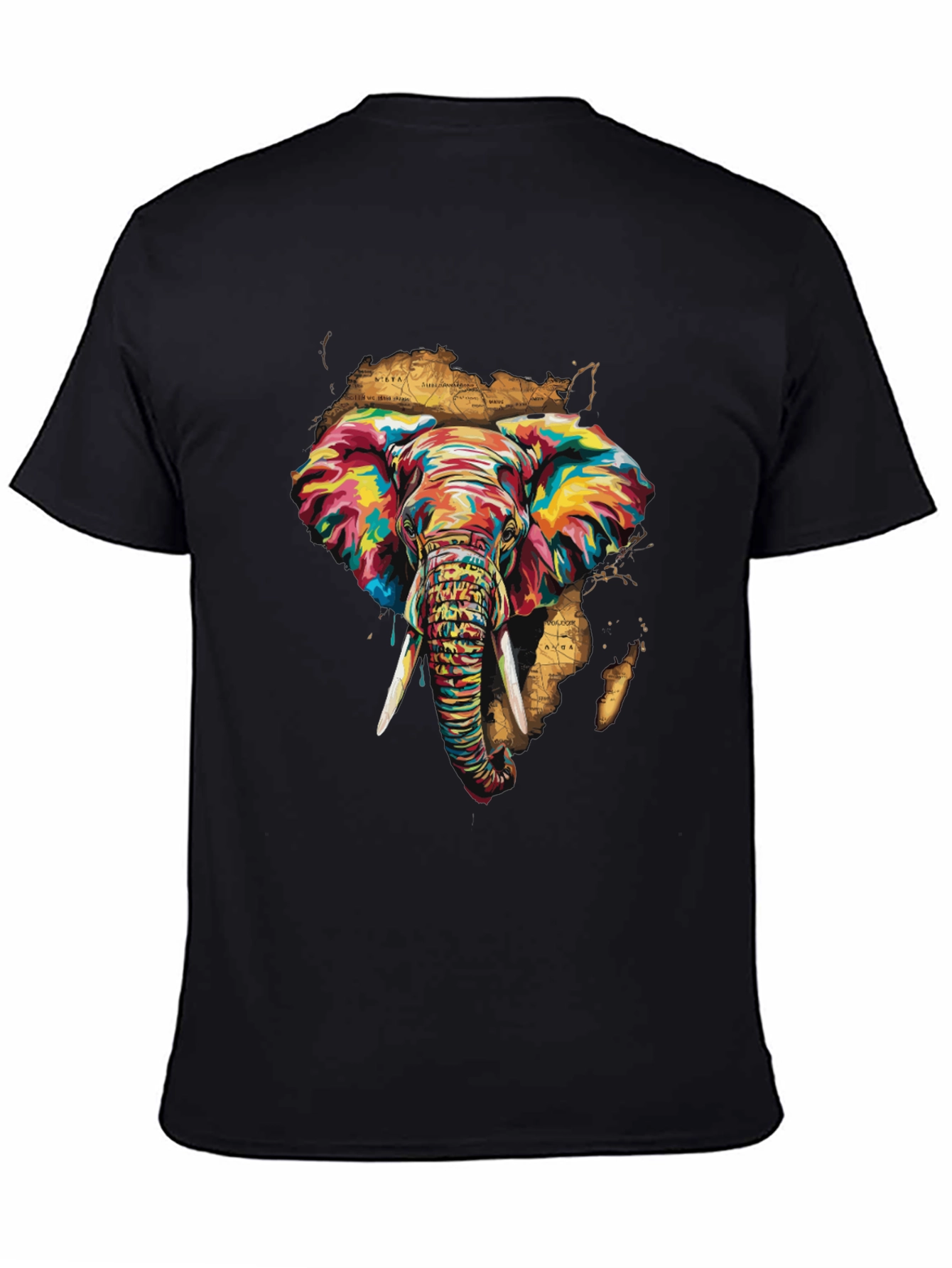 Black Vibrant Elephant Print Men's Black T-Shirt view 4