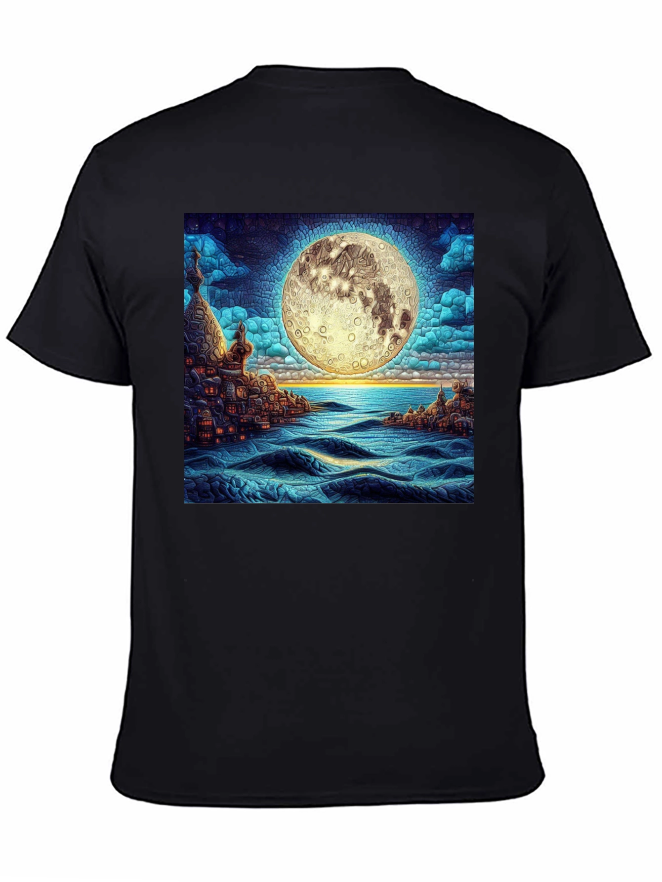 Black Moonlit Cityscape Graphic Tee view 4