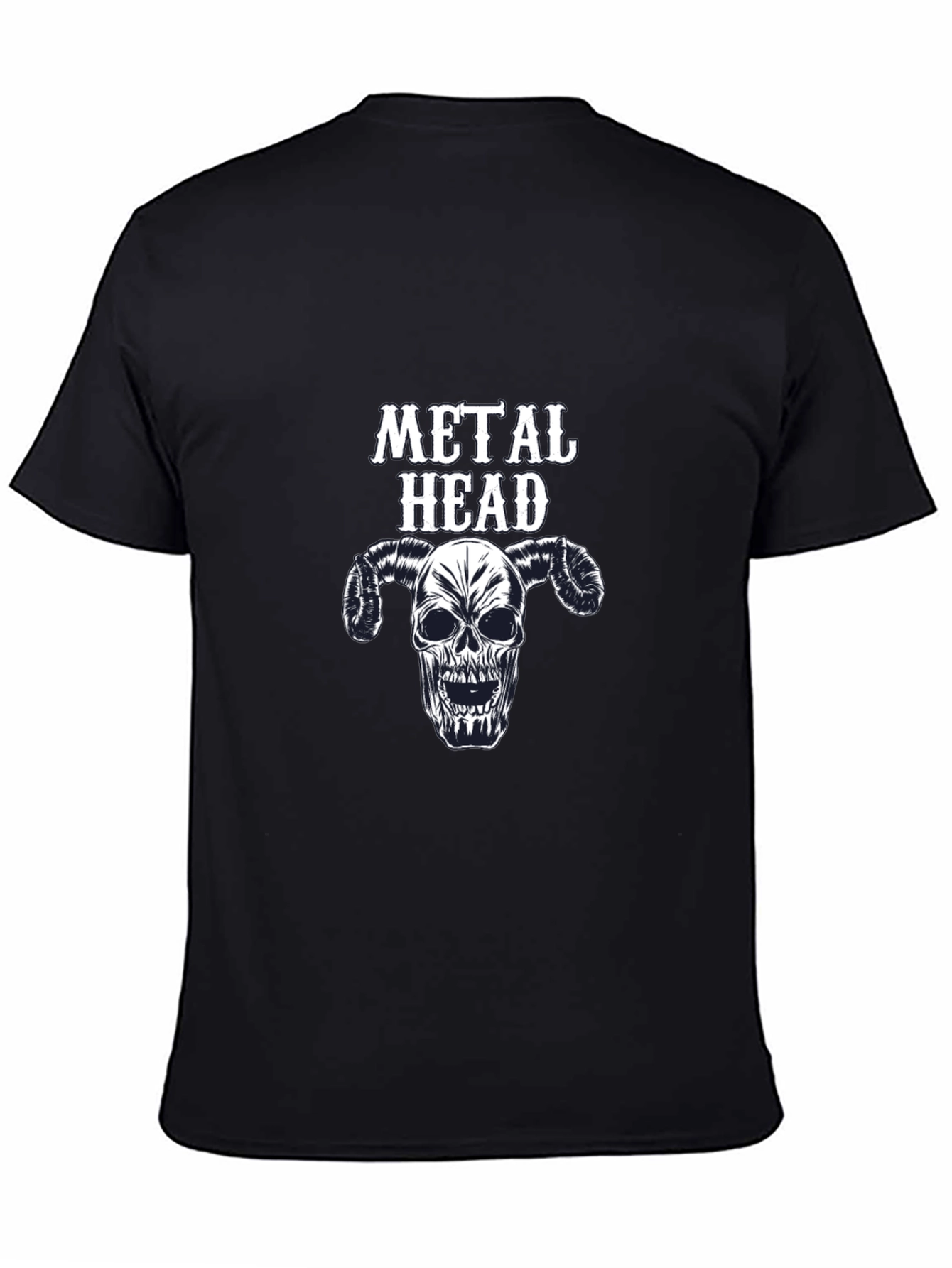 Metal Head Graphic Tee - Skull Horns Black T-Shirt - 4